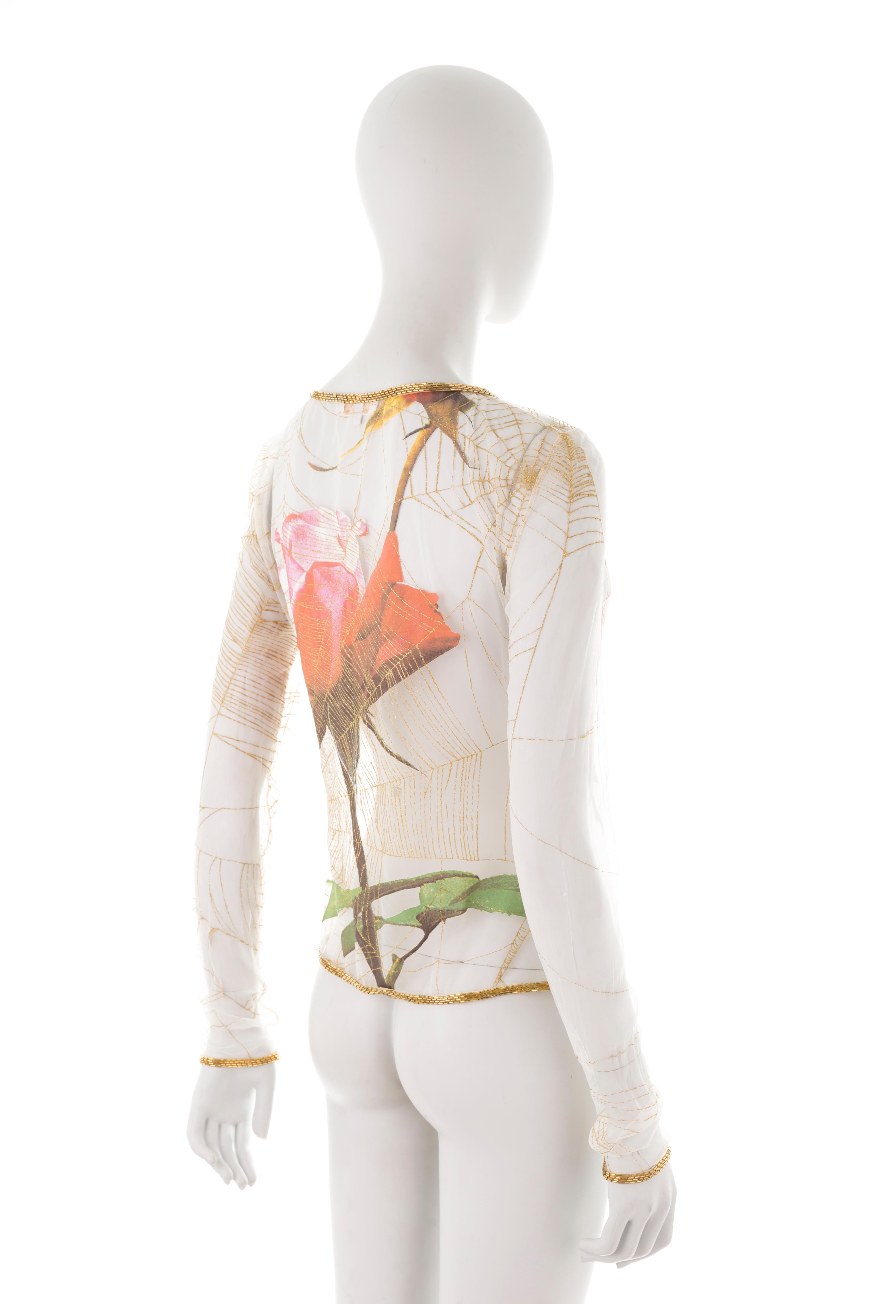 Women's Roberto Cavalli S/S 1999 mesh floral beaded cardigan For Sale