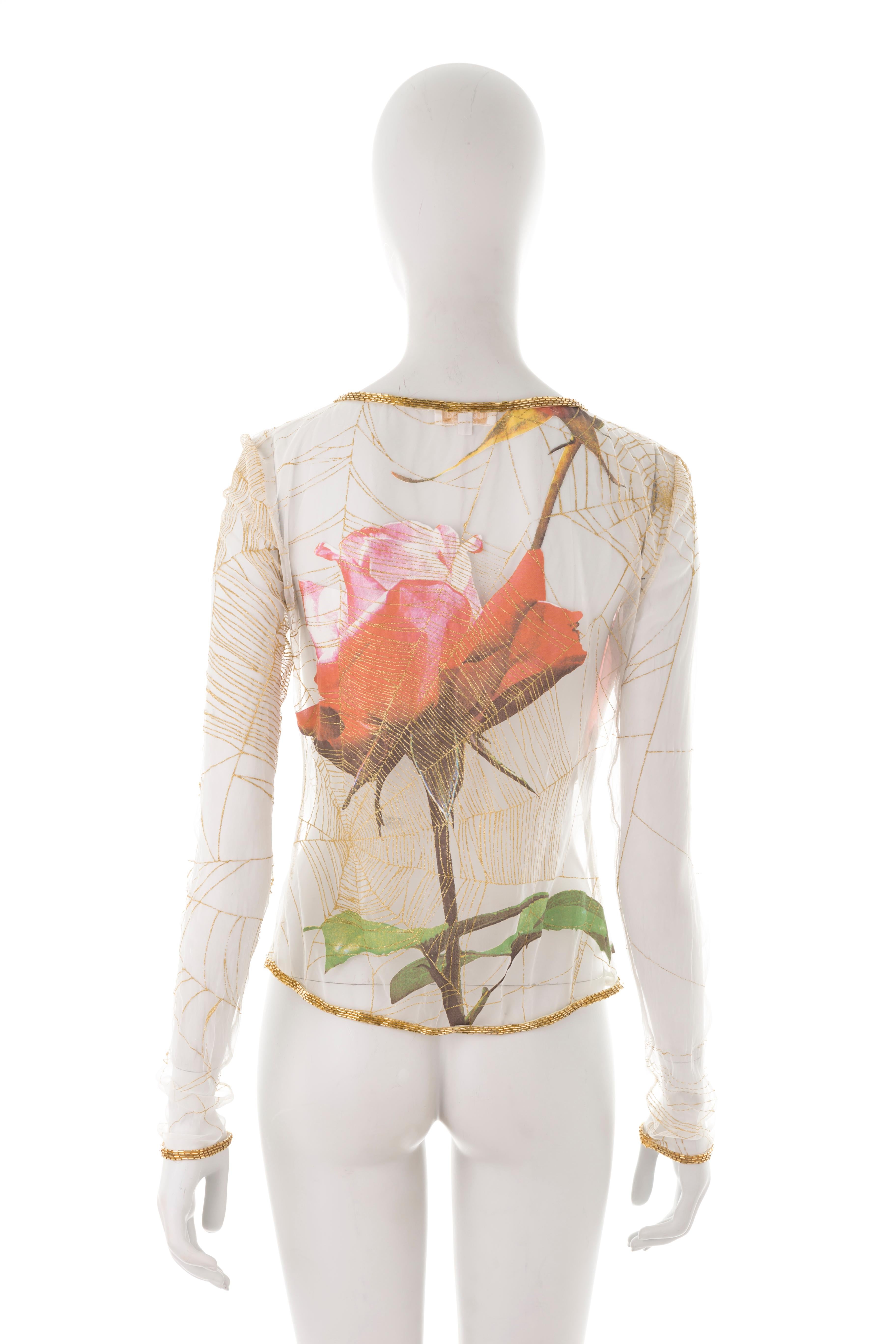 Roberto Cavalli S/S 1999 mesh floral beaded cardigan For Sale 1