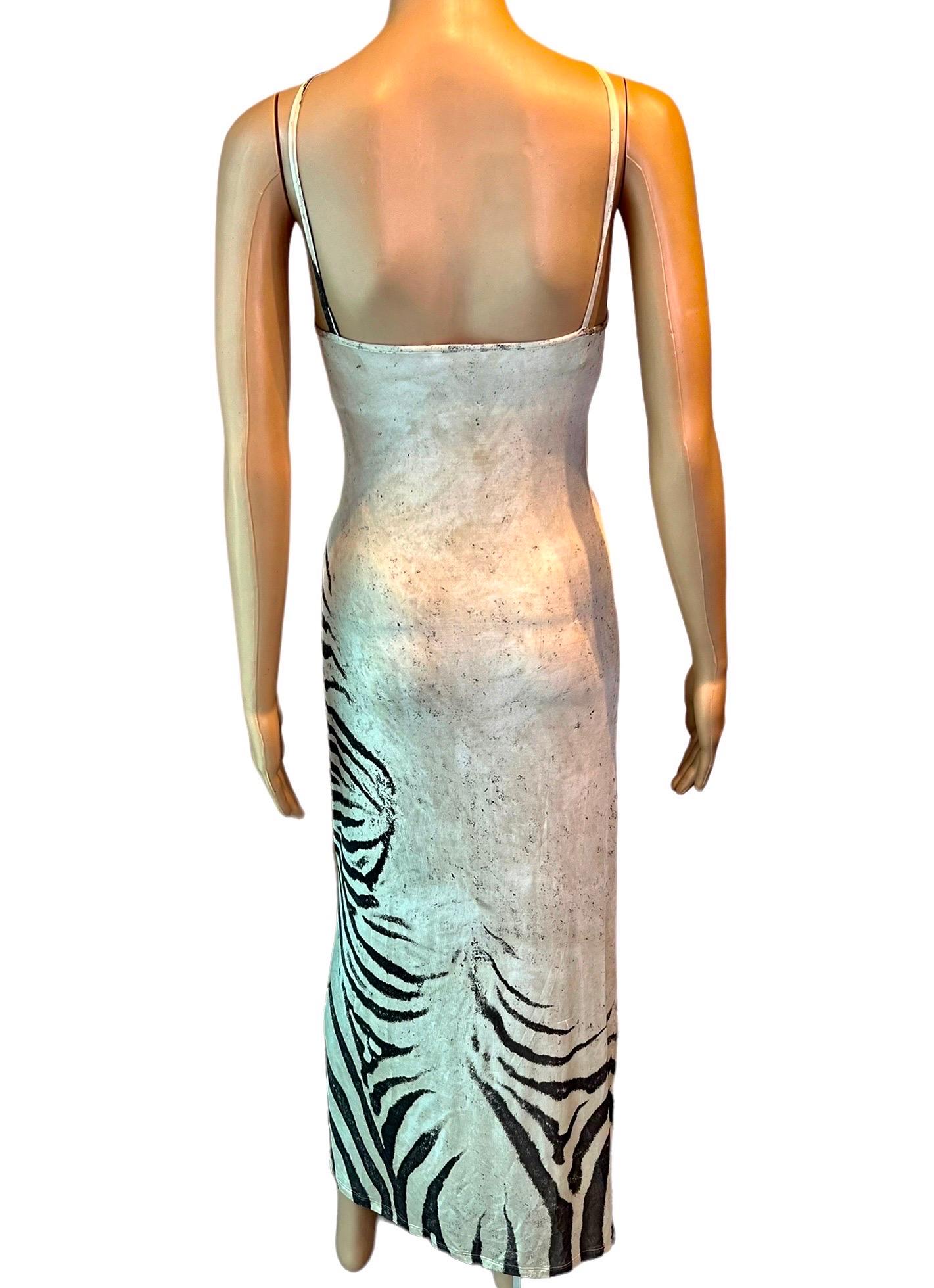 Roberto Cavalli S/S 1999 Runway Semi-Sheer Zebra Print Slip Evening Maxi Dress In Good Condition In Naples, FL