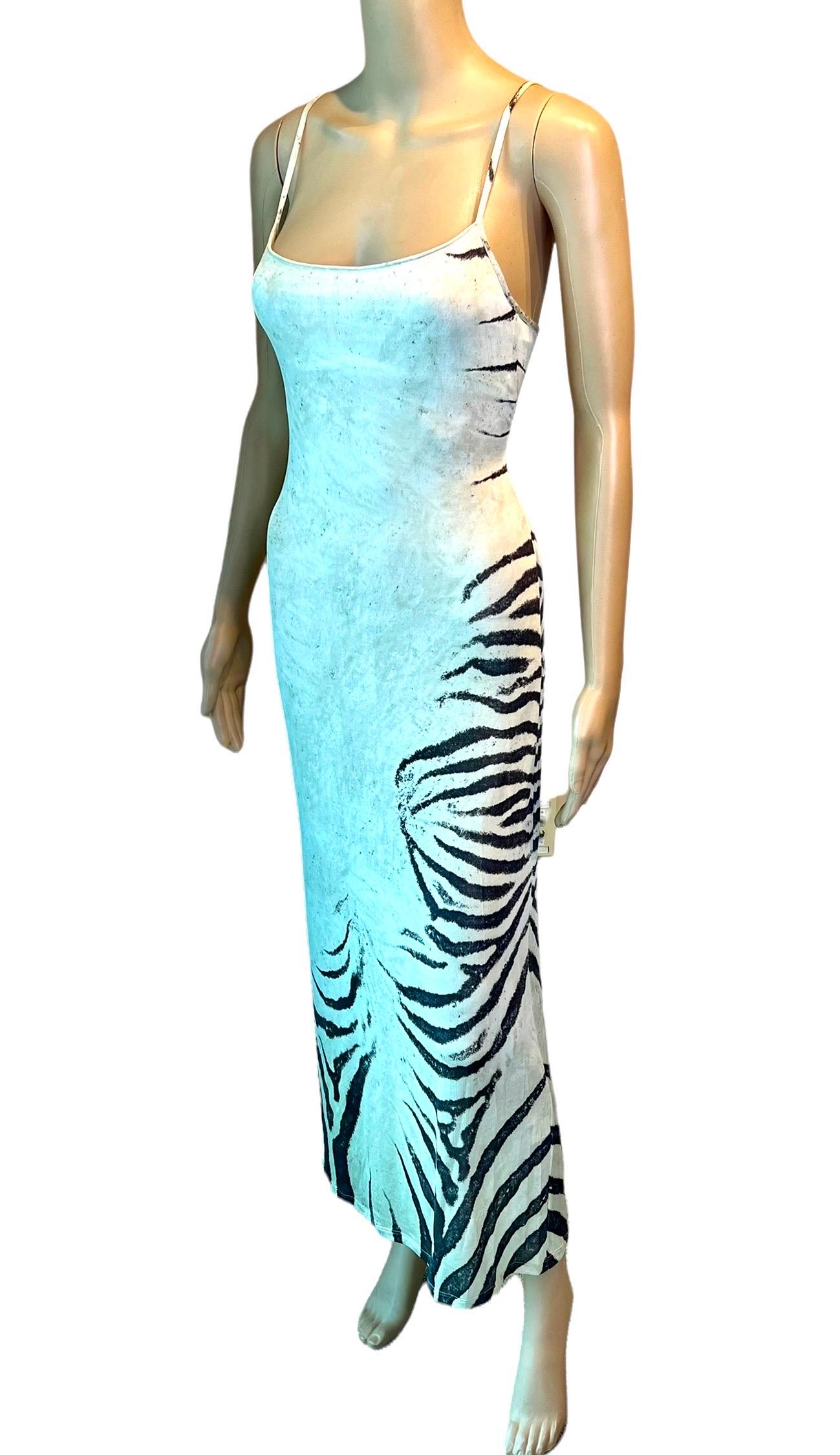 Roberto Cavalli S/S 1999 Runway Semi-Sheer Zebra Print Slip Evening Maxi Dress 1