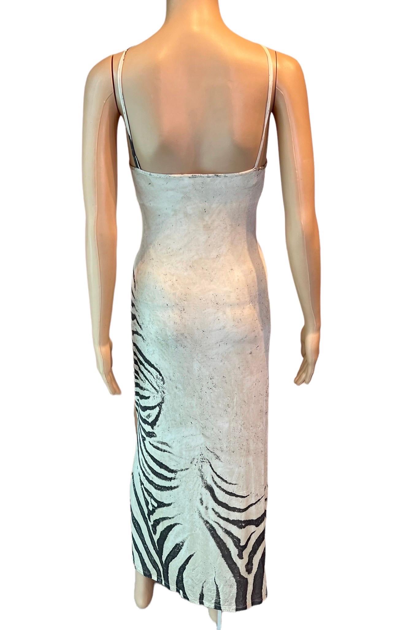 Roberto Cavalli S/S 1999 Runway Semi-Sheer Zebra Print Slip Evening Maxi Dress 2