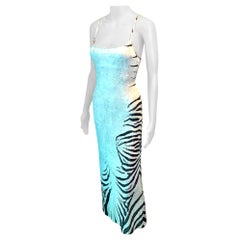 Roberto Cavalli S/S 1999 Runway Semi-Sheer Zebra Print Slip Evening Maxi Dress