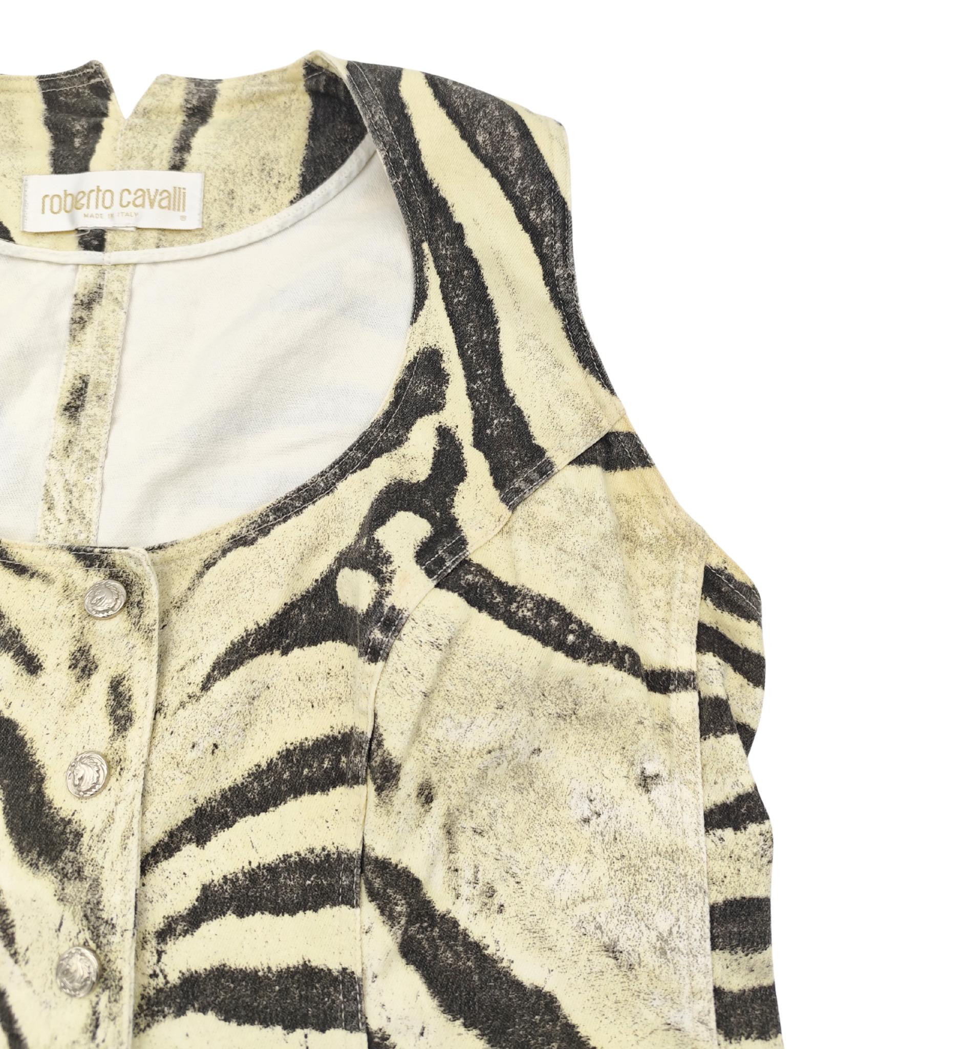 Roberto Cavalli S/S 1999 chaleco vaquero con estampado de cebra en venta 5