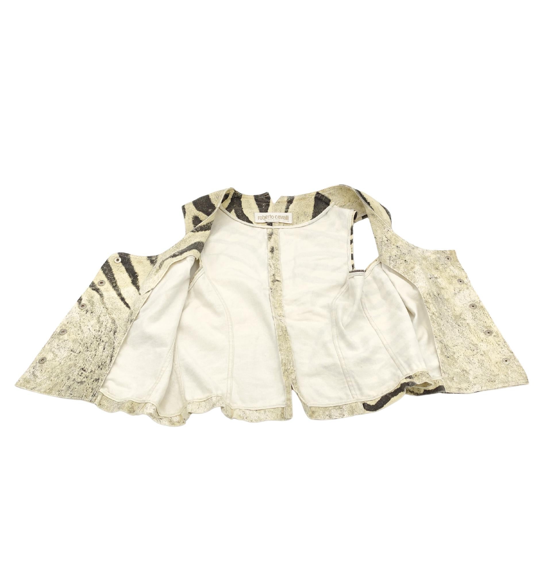 Roberto Cavalli S/S 1999 chaleco vaquero con estampado de cebra en venta 8
