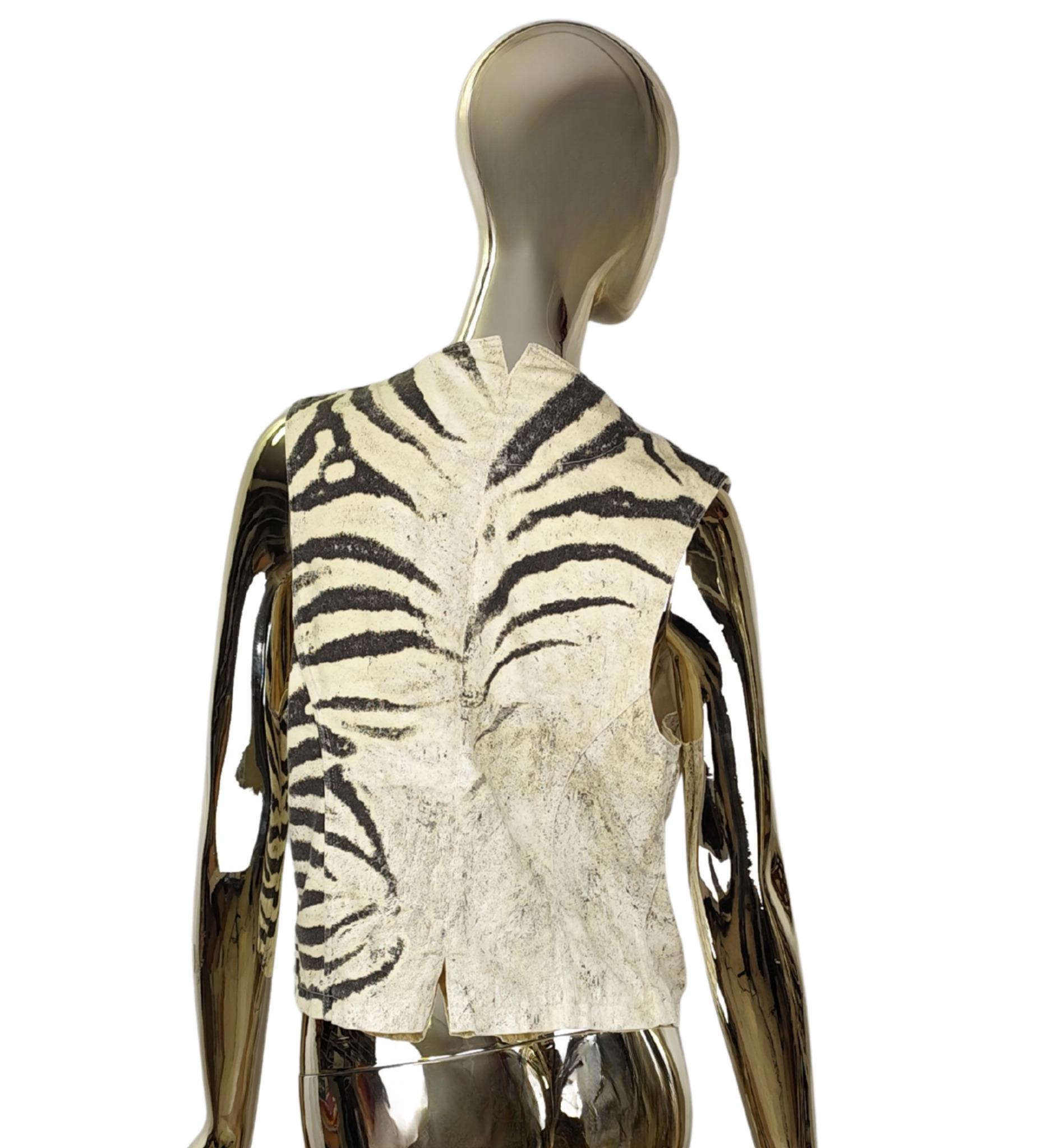 Roberto Cavalli S/S 1999 chaleco vaquero con estampado de cebra en Bueno estado para la venta en Milano, IT