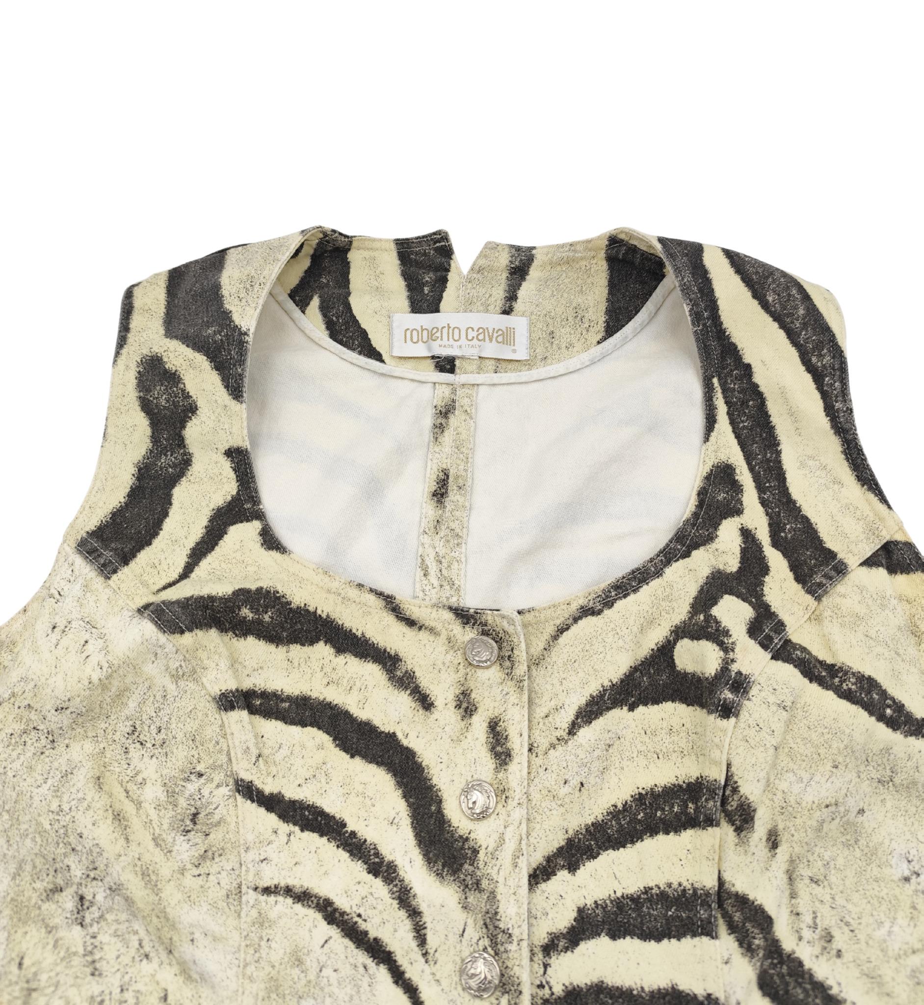 Roberto Cavalli S/S 1999 chaleco vaquero con estampado de cebra en venta 3