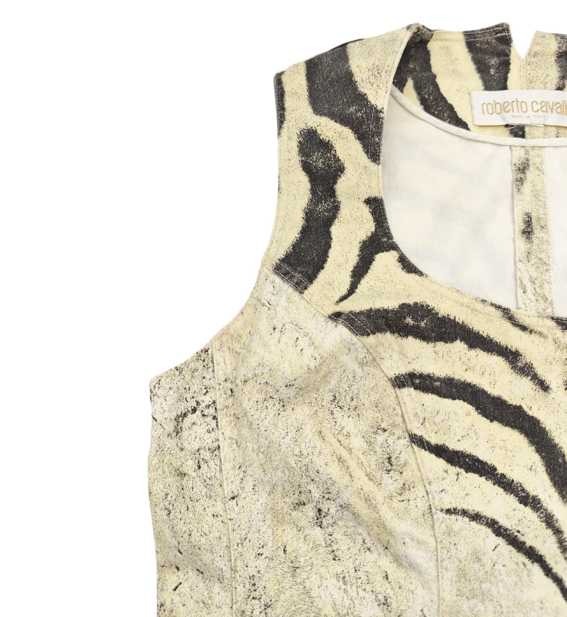 Roberto Cavalli S/S 1999 chaleco vaquero con estampado de cebra en venta 4