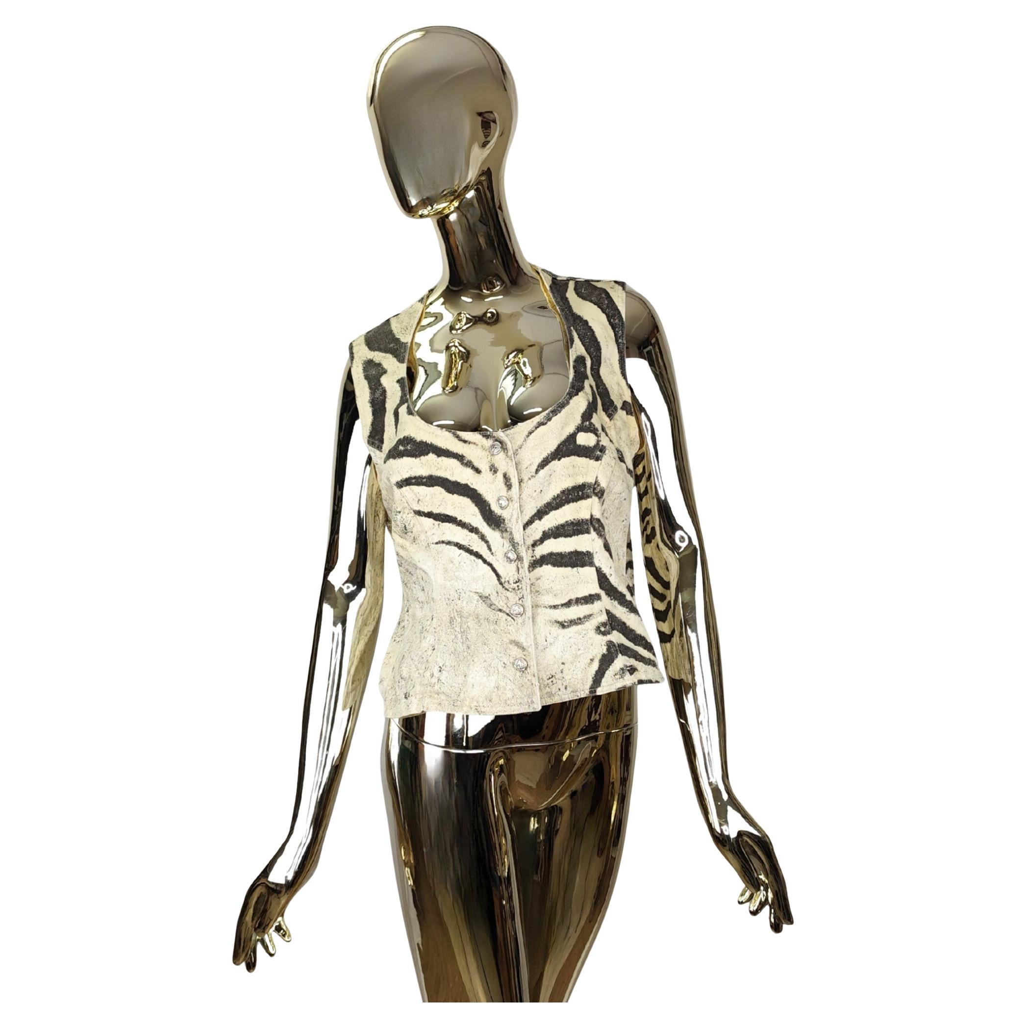 Roberto Cavalli S/S 1999 chaleco vaquero con estampado de cebra en venta