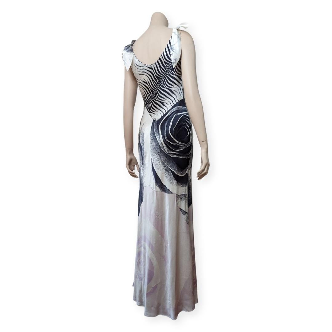 Roberto Cavalli S/S 2000 Black Roses and Zebra Maxi dress In Good Condition For Sale In GOUVIEUX, FR