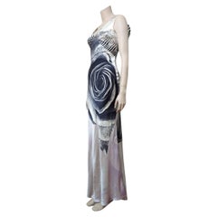 Roberto Cavalli F/S 2000 Maxikleid mit schwarzen Rosen und Zebramuster