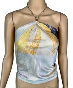 Roberto Cavalli S/S 2000 Crystal Embellished Chain Rose Print Halter Scarf Top