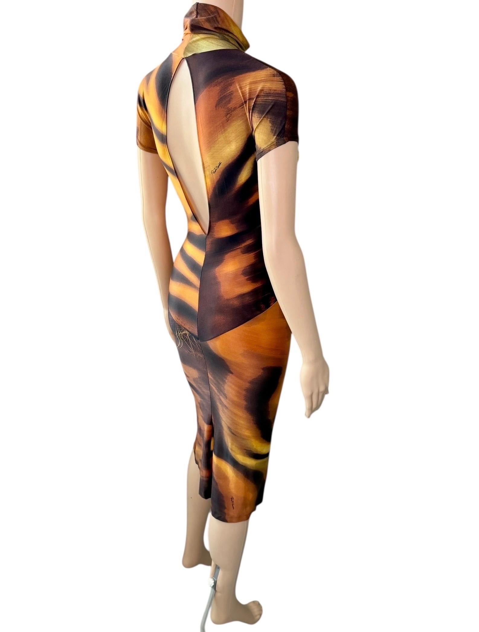 Roberto Cavalli F/S 2000 Rollkragenpullover mit Ausschnitt und Tiger-Tierdruck und Midikleid mit Ausschnitt im Angebot 10