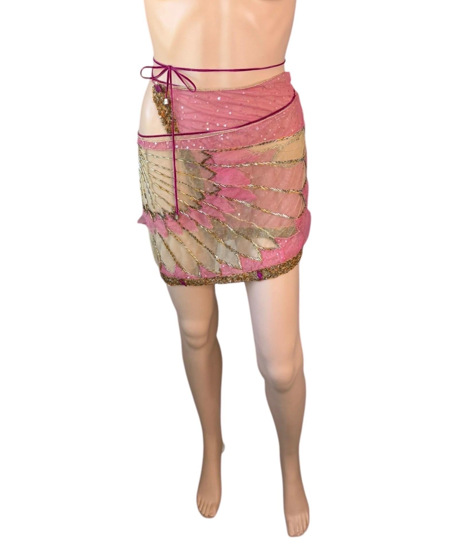 Roberto Cavalli - P/E 2000 - Minigonna sarong in tulle trasparente impreziosita da un involucro in rete in vendita 7