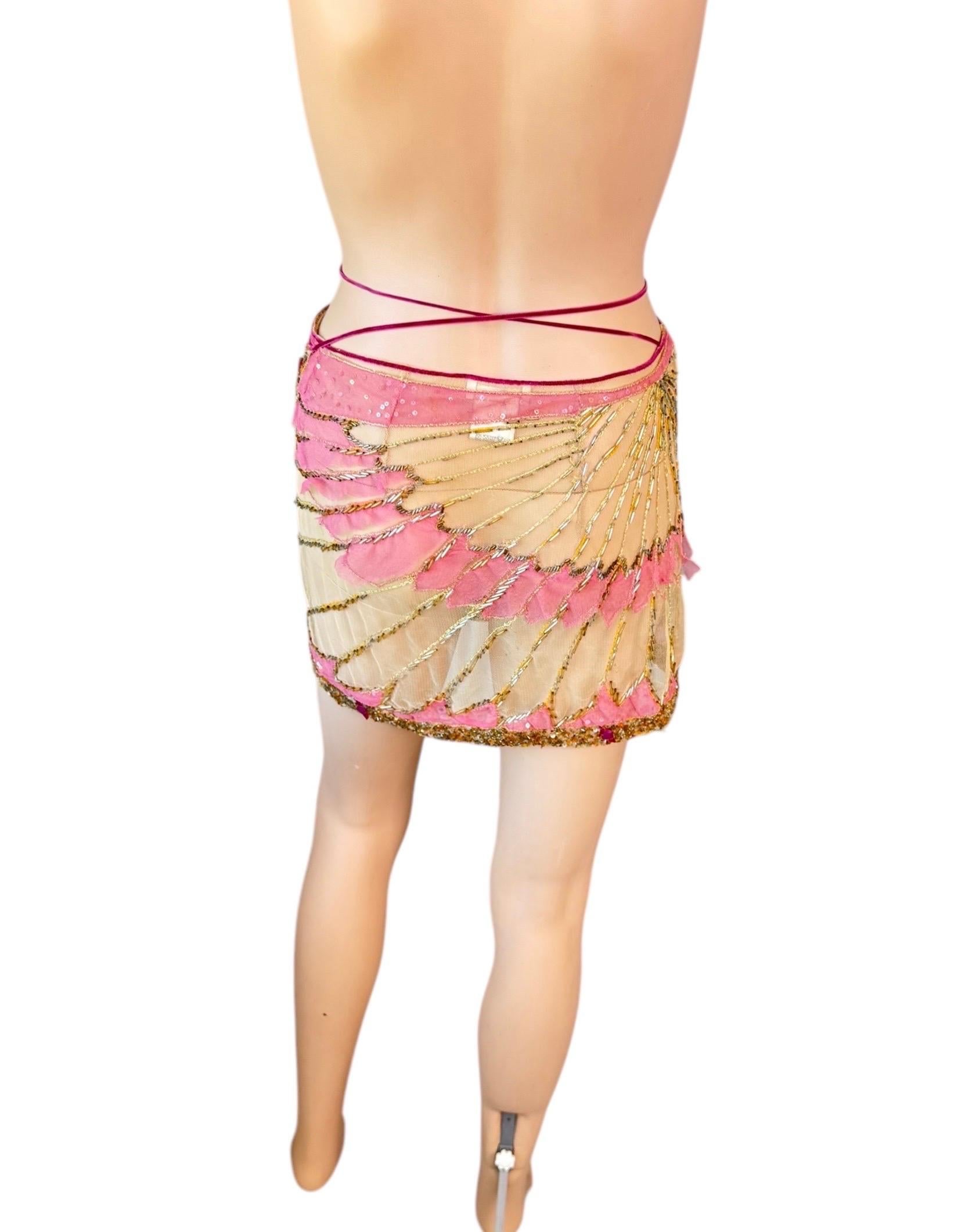 Roberto Cavalli - P/E 2000 - Minigonna sarong in tulle trasparente impreziosita da un involucro in rete in vendita 8