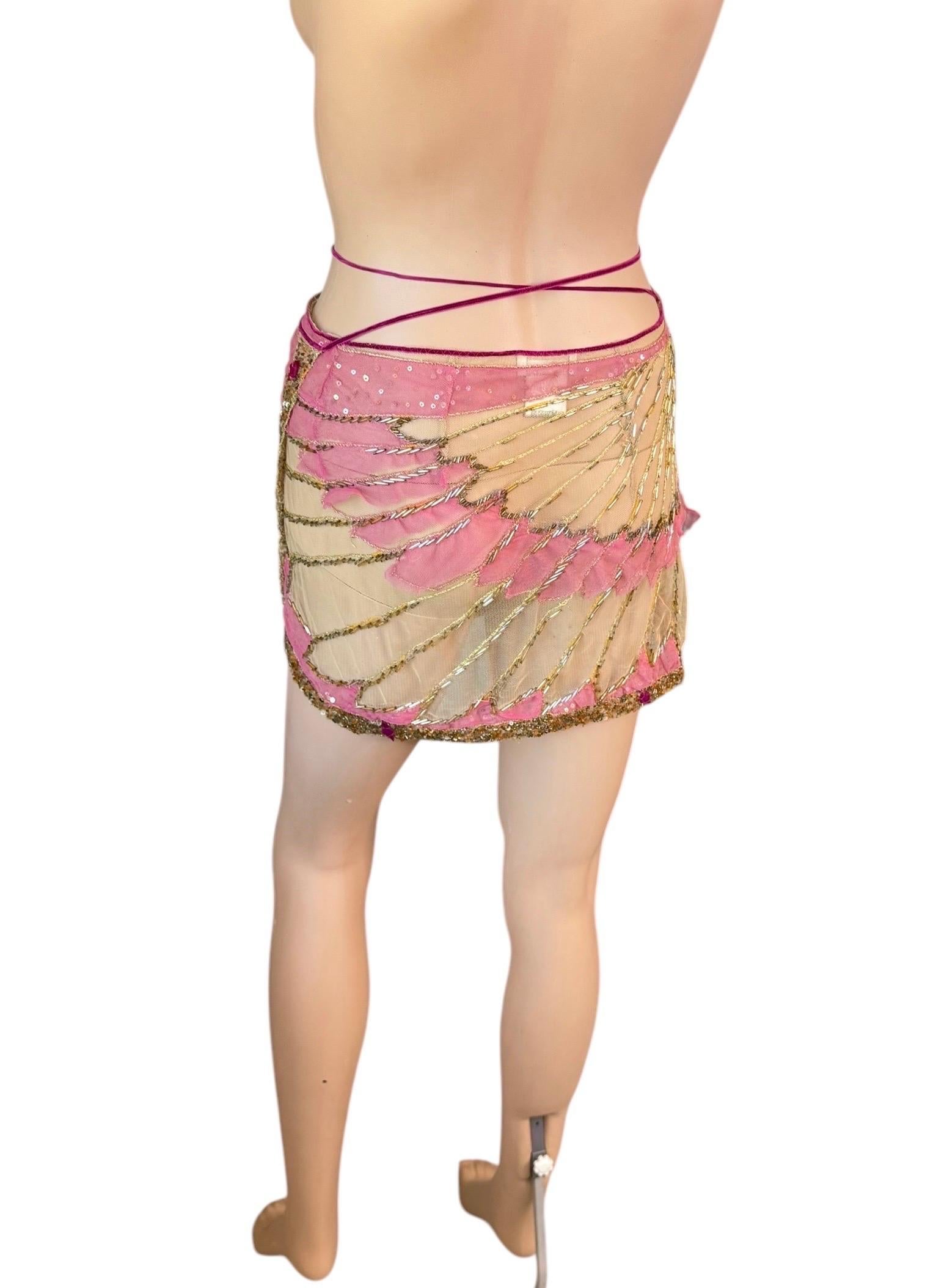 Roberto Cavalli - P/E 2000 - Minigonna sarong in tulle trasparente impreziosita da un involucro in rete in vendita 9