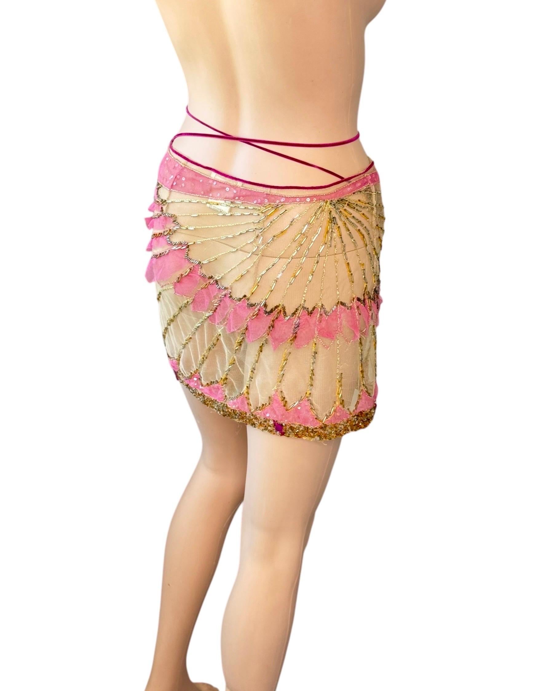 Roberto Cavalli - P/E 2000 - Minigonna sarong in tulle trasparente impreziosita da un involucro in rete in vendita 10
