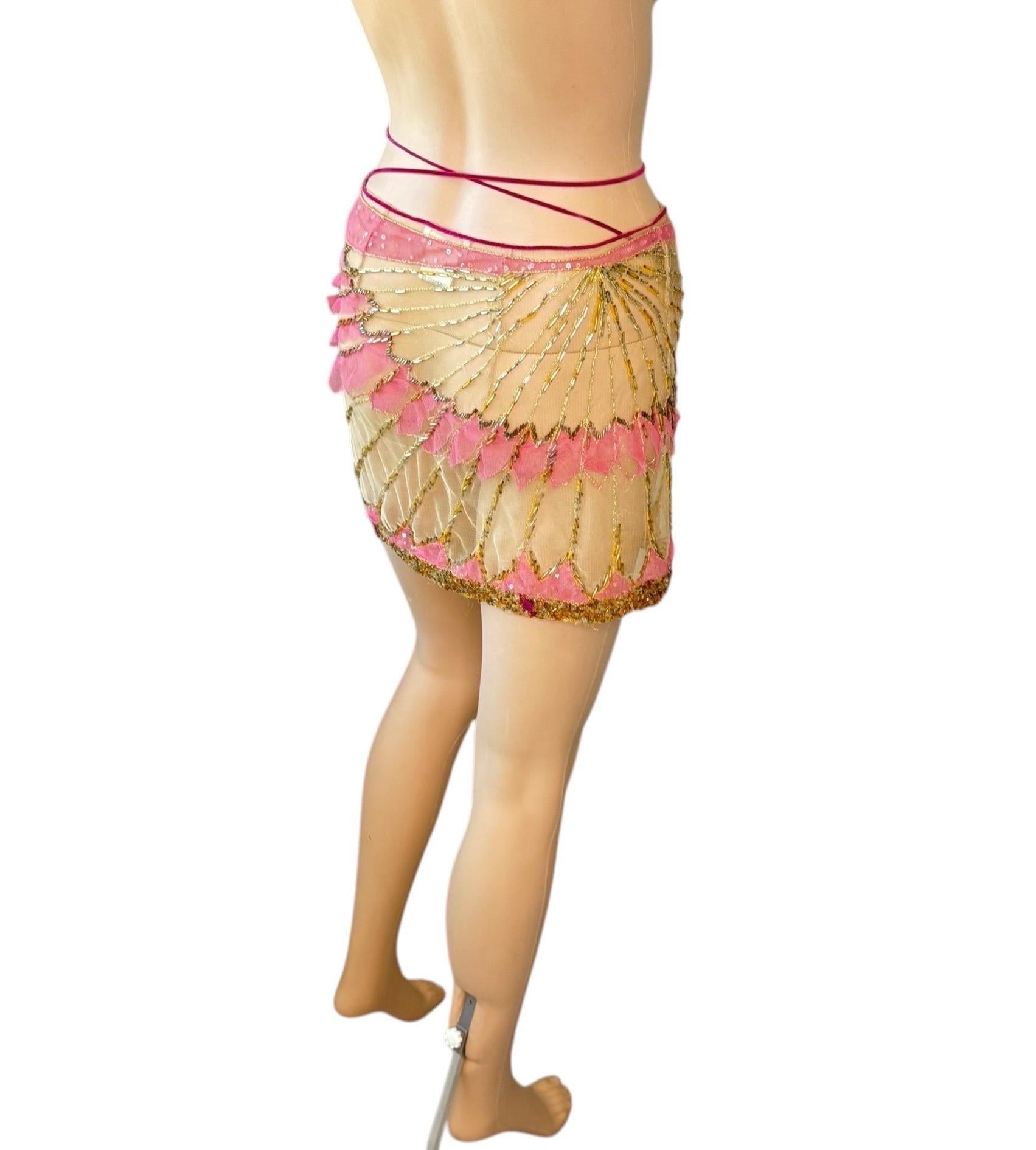 Roberto Cavalli - P/E 2000 - Minigonna sarong in tulle trasparente impreziosita da un involucro in rete in vendita 11
