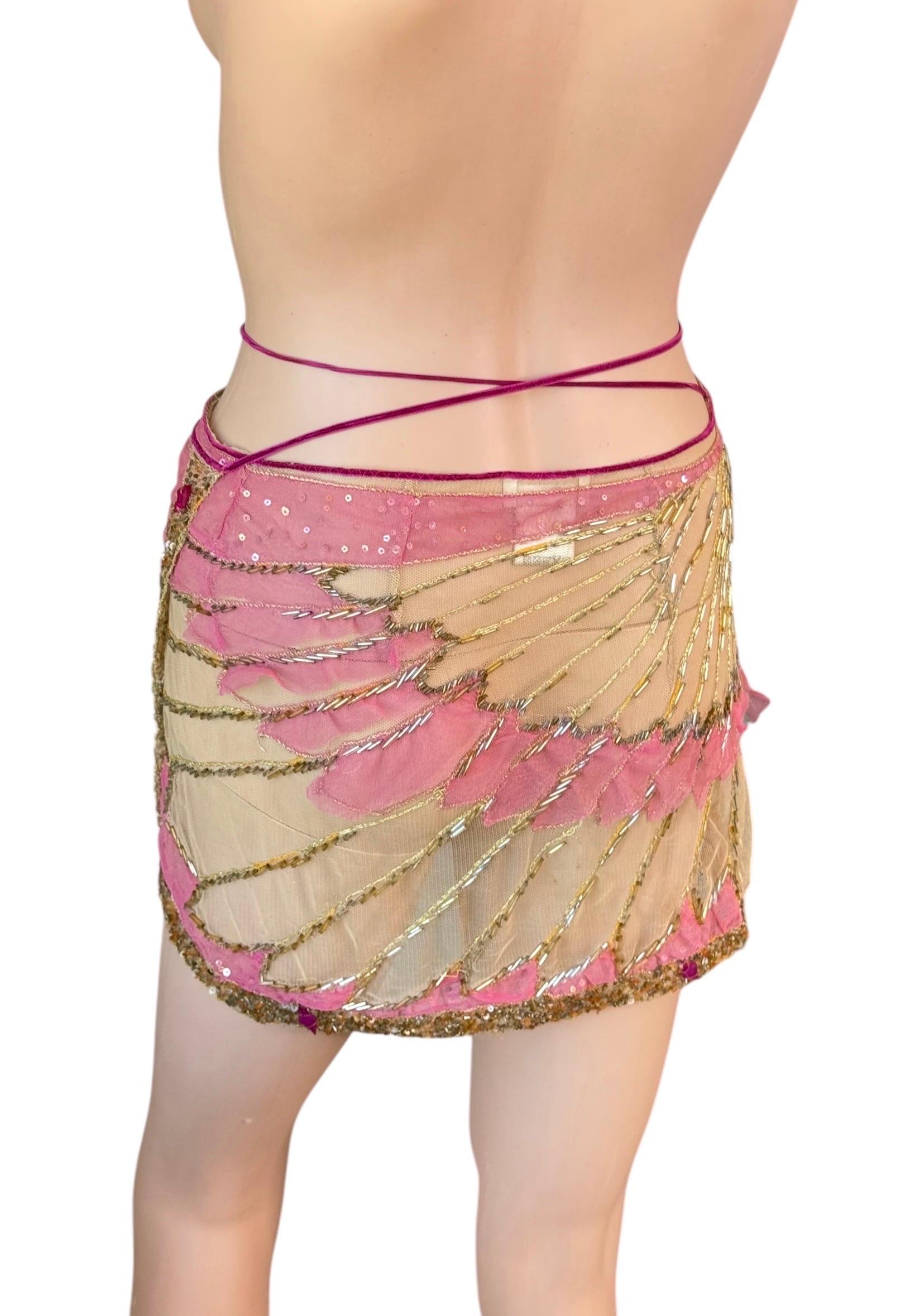 Donna Roberto Cavalli - P/E 2000 - Minigonna sarong in tulle trasparente impreziosita da un involucro in rete in vendita