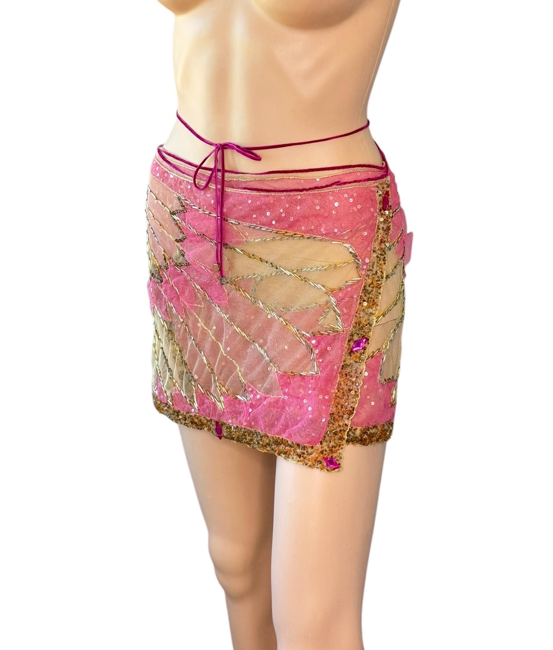 Roberto Cavalli - P/E 2000 - Minigonna sarong in tulle trasparente impreziosita da un involucro in rete in vendita 2