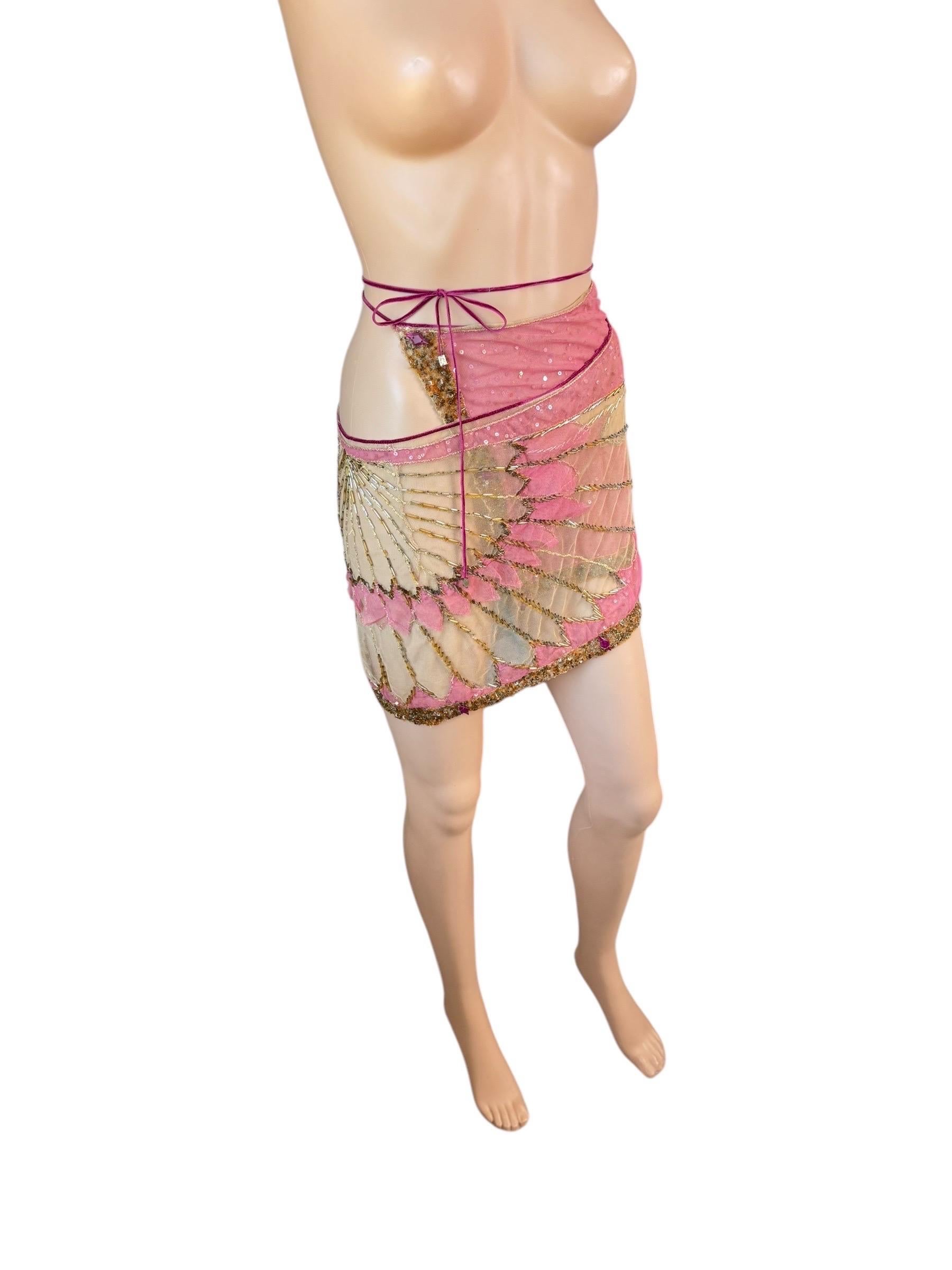 Roberto Cavalli - P/E 2000 - Minigonna sarong in tulle trasparente impreziosita da un involucro in rete in vendita 4