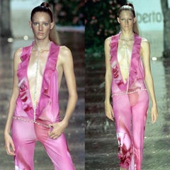 Roberto Cavalli S/S 2000 Pink Floral Rose Silk Jumpsuit