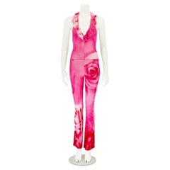 Roberto Cavalli S/S 2000 - Combinaison en soie rose à fleurs roses