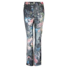Roberto Cavalli S/S 2000 Pink Floral Sequin Dark Blue Jeans