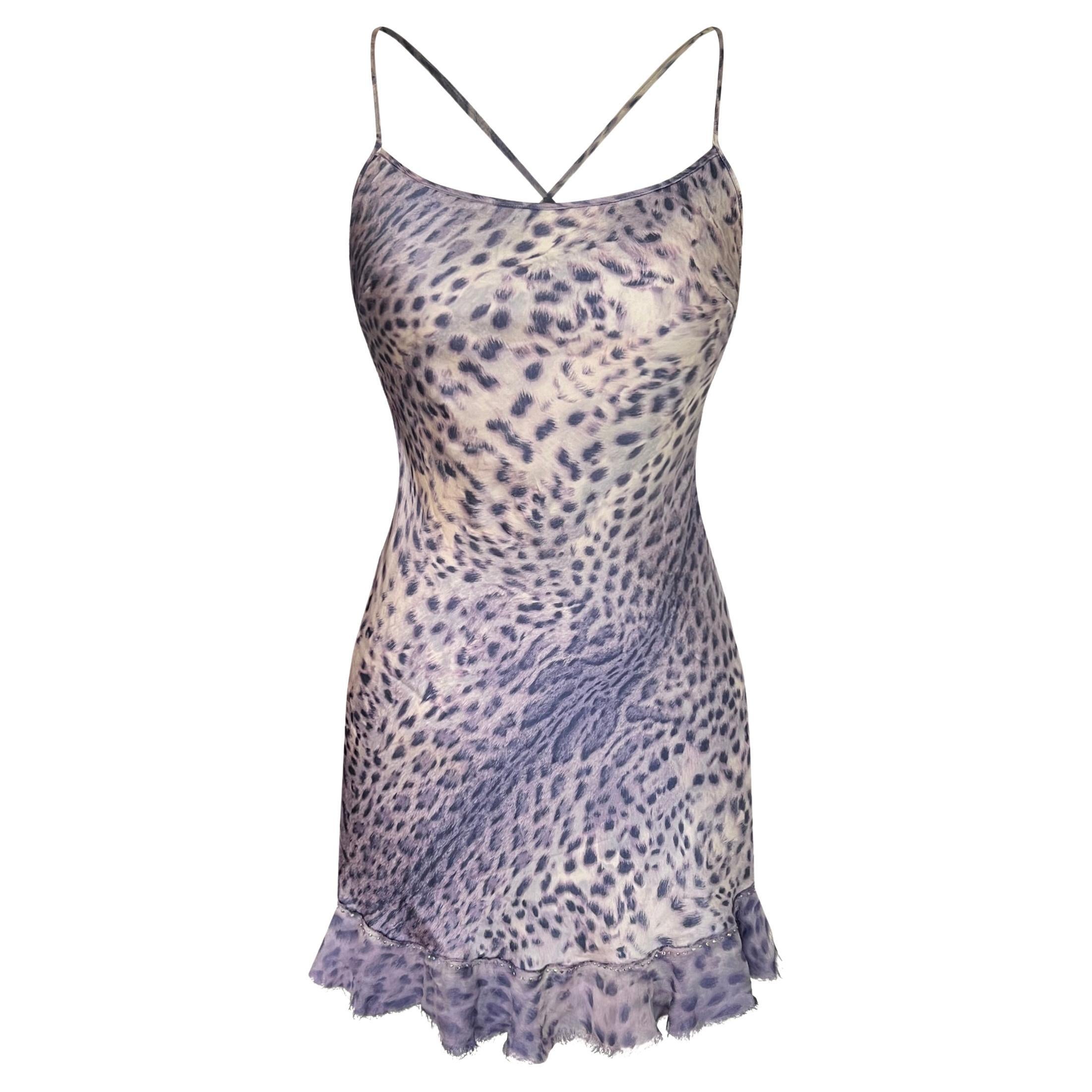 Roberto Cavalli - P/E 2000 - Mini abito in seta viola leopardo in vendita