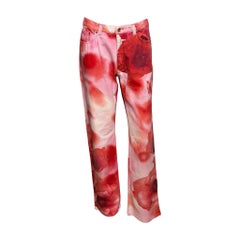 Roberto Cavalli S/S 2000 Red Floral-Print Straight-Leg Jeans