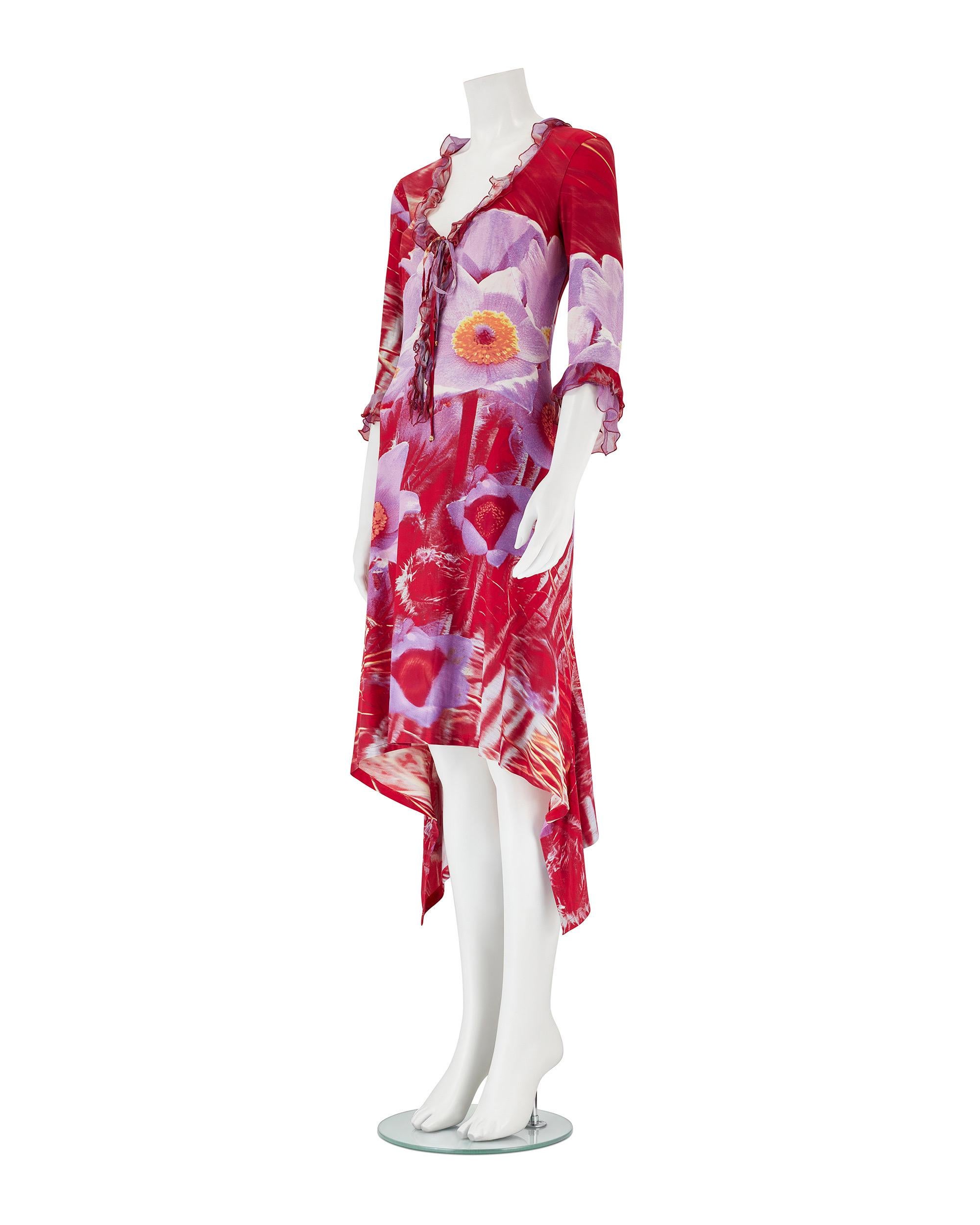 Roberto Cavalli S/S 2000 - Robe à fleurs rouges et violettes Bon état - En vente à Wembley, GB