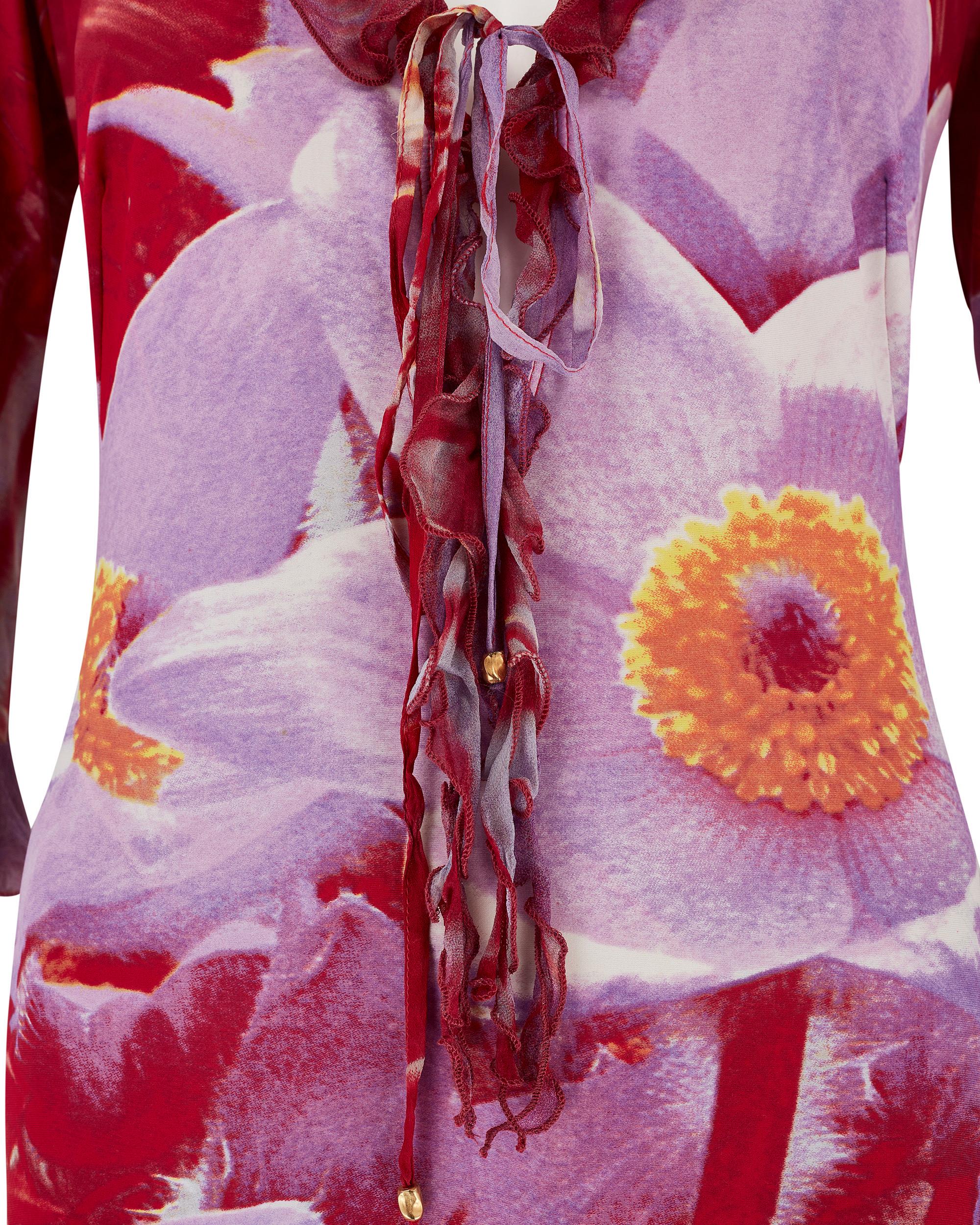 Roberto Cavalli S/S 2000 - Robe à fleurs rouges et violettes en vente 2