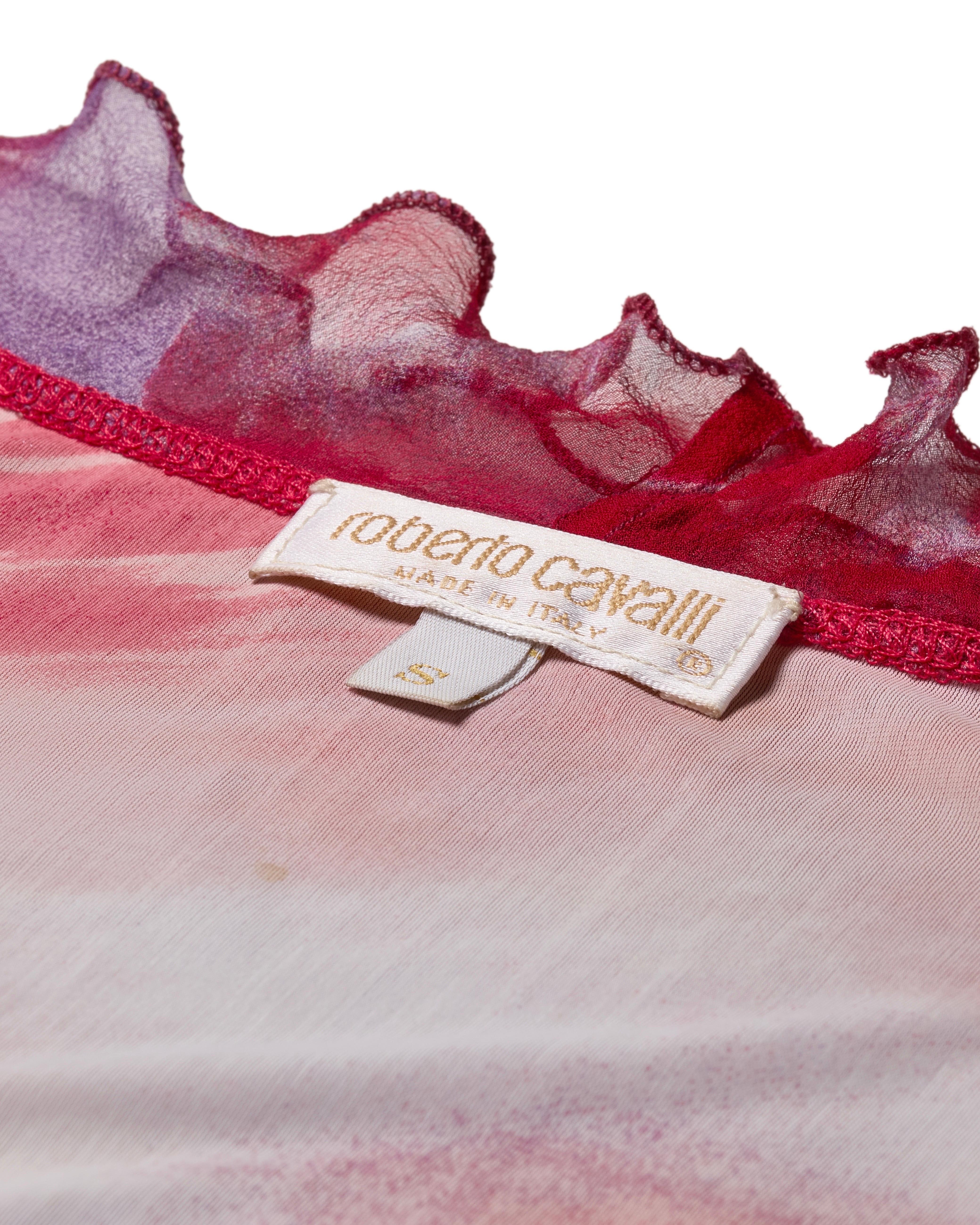 Roberto Cavalli S/S 2000 - Robe à fleurs rouges et violettes en vente 4