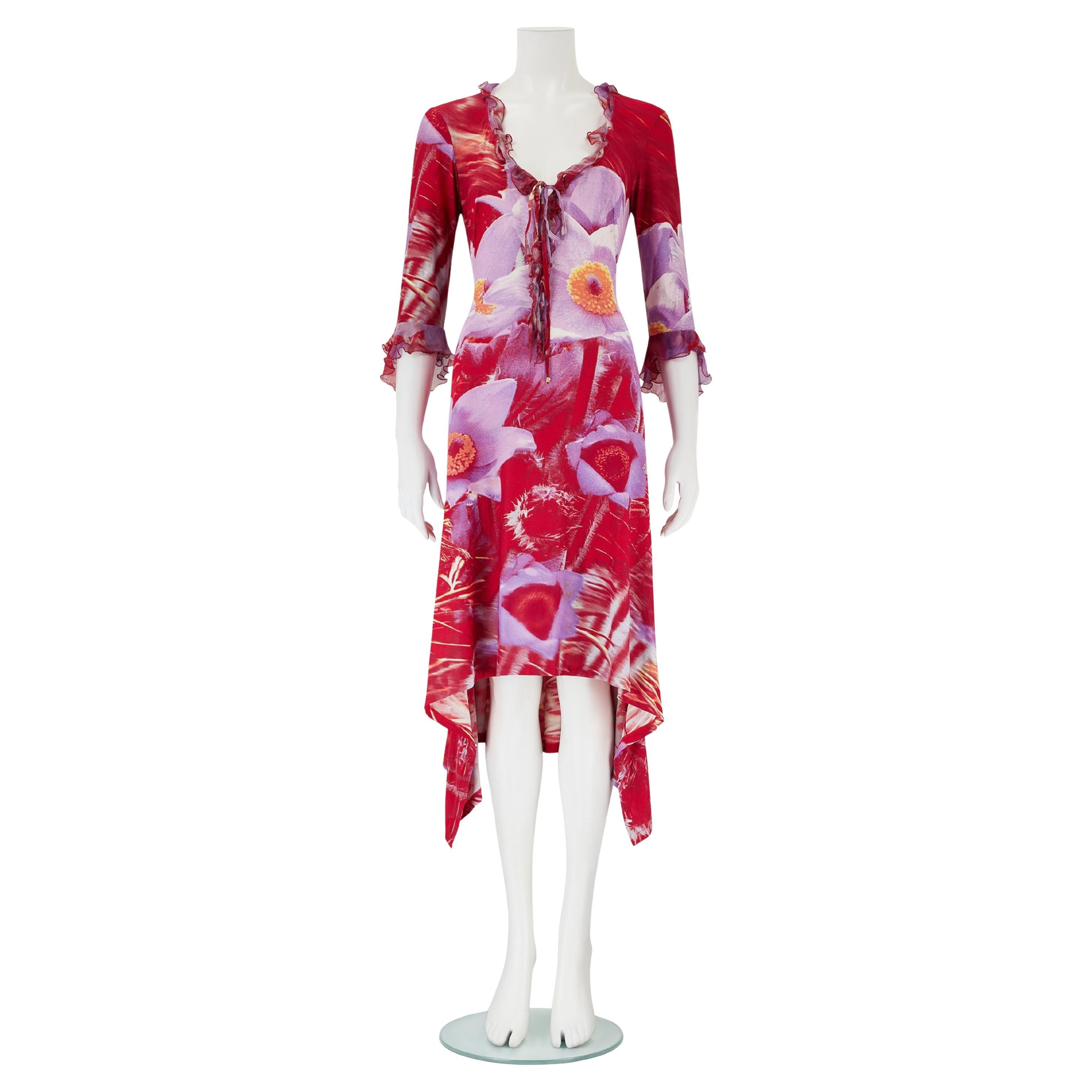 Roberto Cavalli S/S 2000 Red & Purple Floral Dress