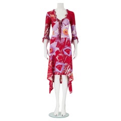 Roberto Cavalli S/S 2000 - Robe à fleurs rouges et violettes