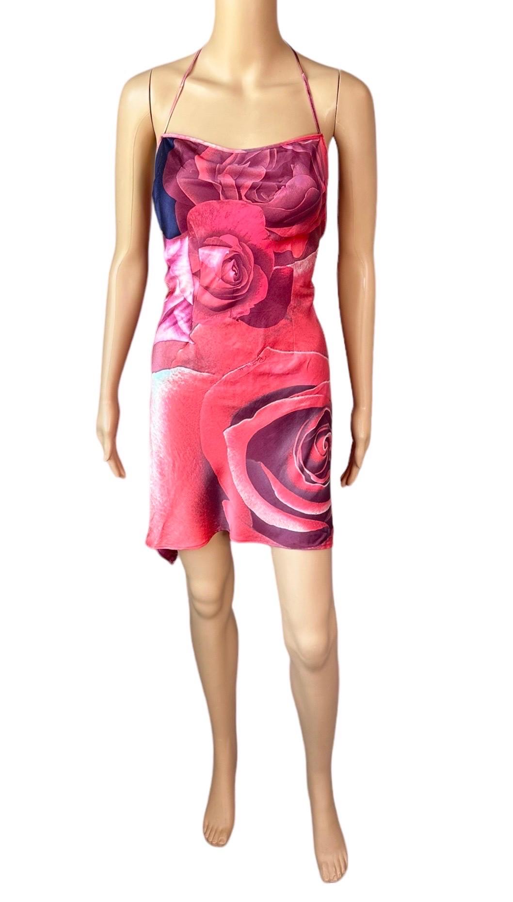 Roberto Cavalli S/S 2000 Rose Floral Print Slip Asymmetric Mini Dress  1