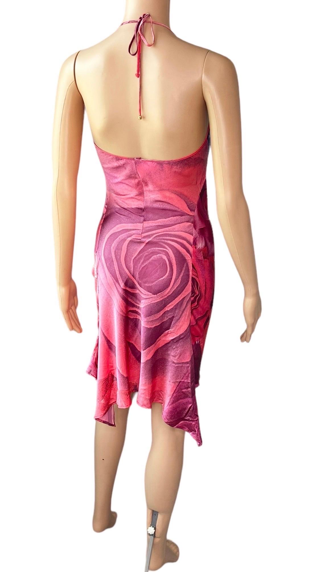 Roberto Cavalli S/S 2000 Rose Floral Print Slip Asymmetric Mini Dress  2
