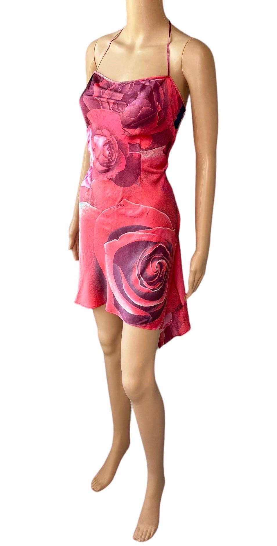 Roberto Cavalli S/S 2000 Rose Floral Print Slip Asymmetric Mini Dress  5