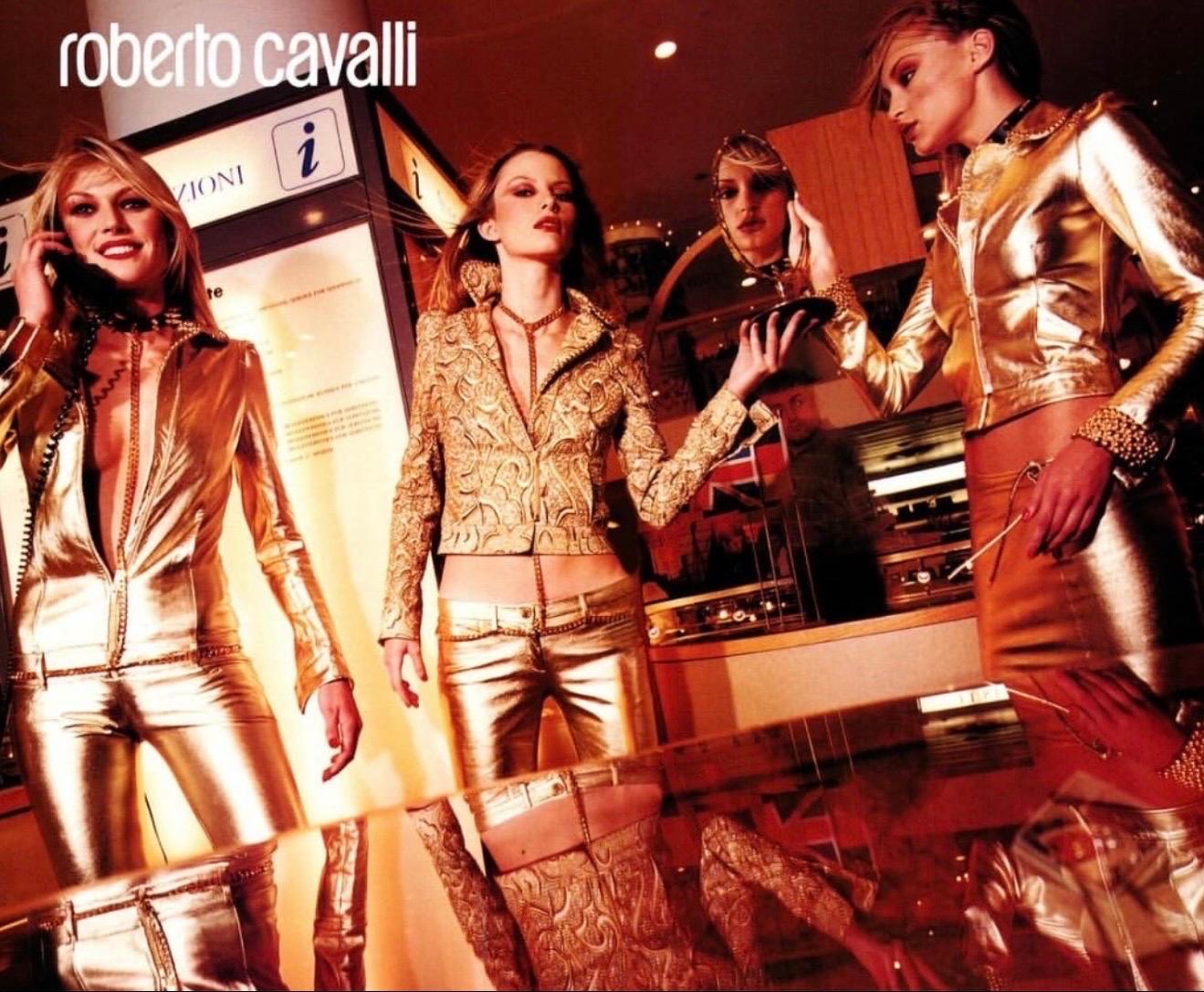 Roberto Cavalli S/S 2000 Runway Campaign Embellished Gold Jacket Coat For Sale 16