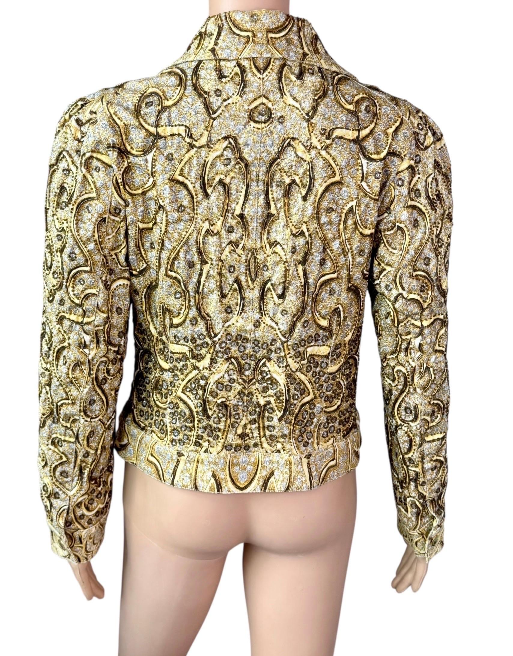 Roberto Cavalli S/S 2000 Runway Campaign Embellished Gold Jacket Coat In Good Condition For Sale In Naples, FL