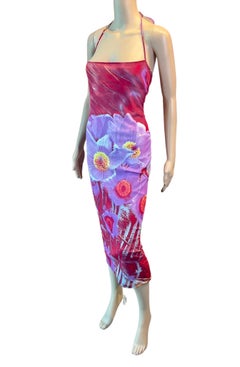 Roberto Cavalli S/S 2000 Runway Crystal Embellished Floral Print Slip Dress