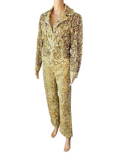 Roberto Cavalli S/S 2000 Runway Embellished Gold Jacket & Pants 2 Piece Set