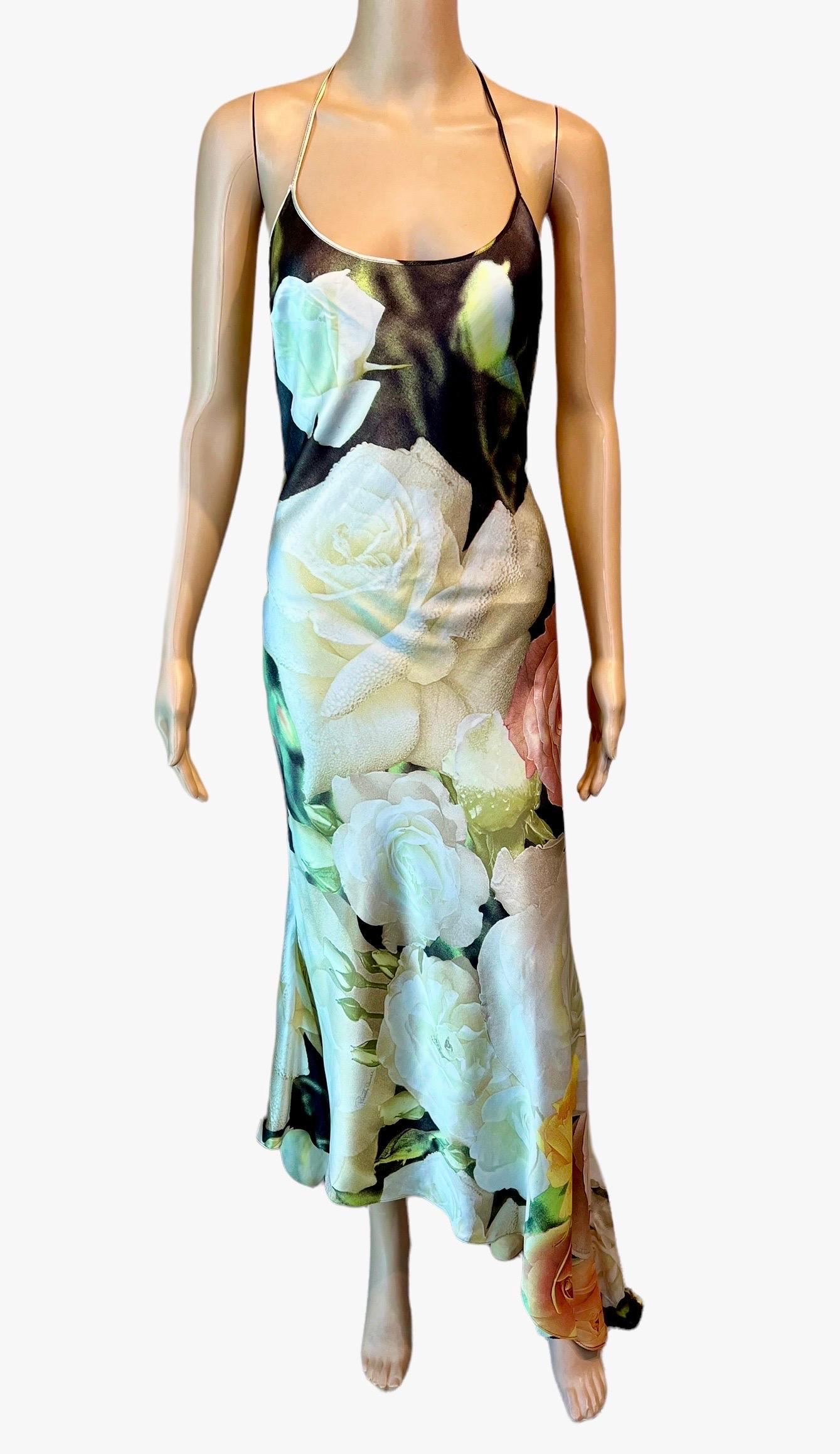 Roberto Cavalli S/S 2000 Silk Floral Print Slip Evening Maxi Dress Size M
