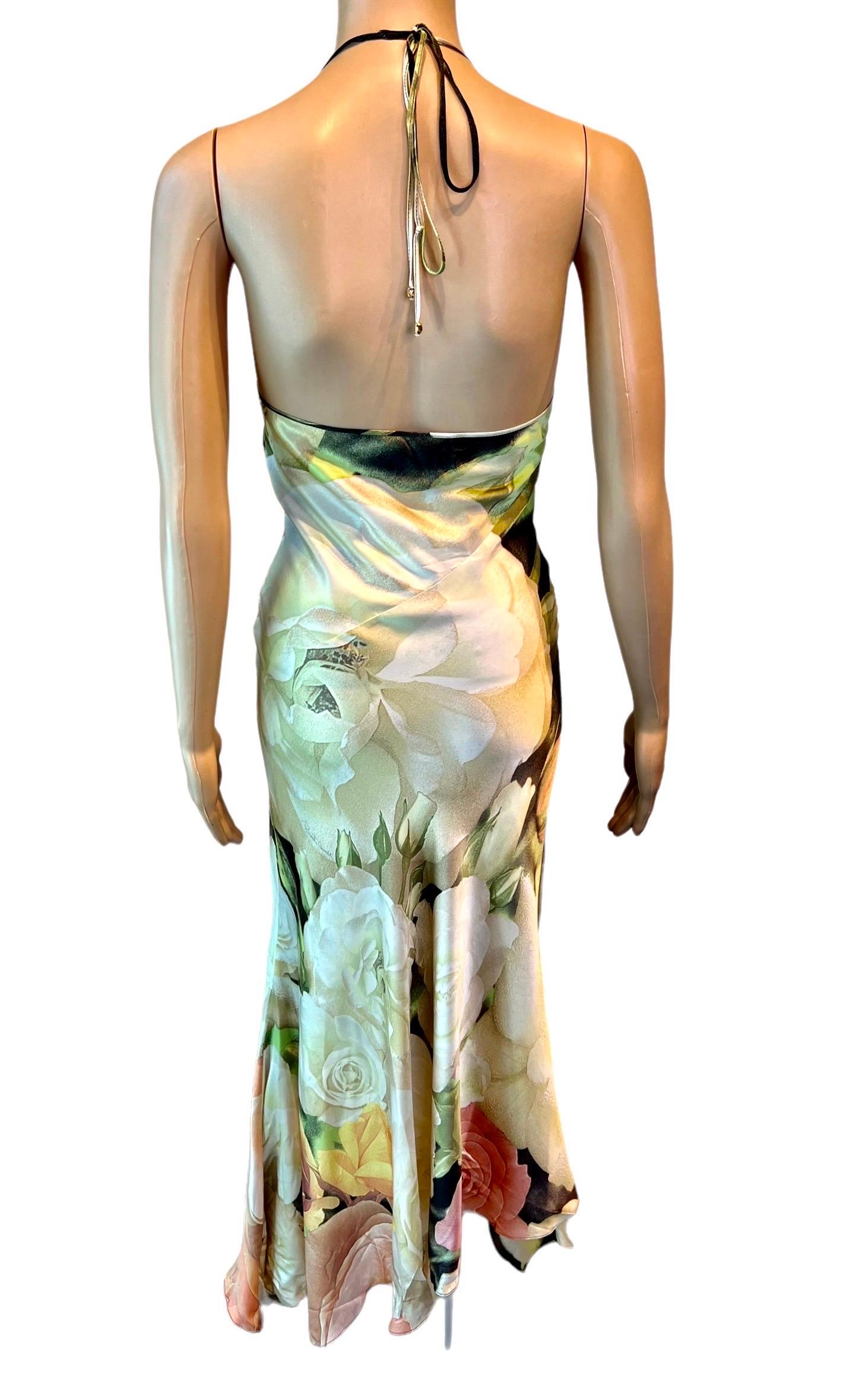 Beige Roberto Cavalli S/S 2000 Silk Floral Print Slip Evening Maxi Dress  For Sale