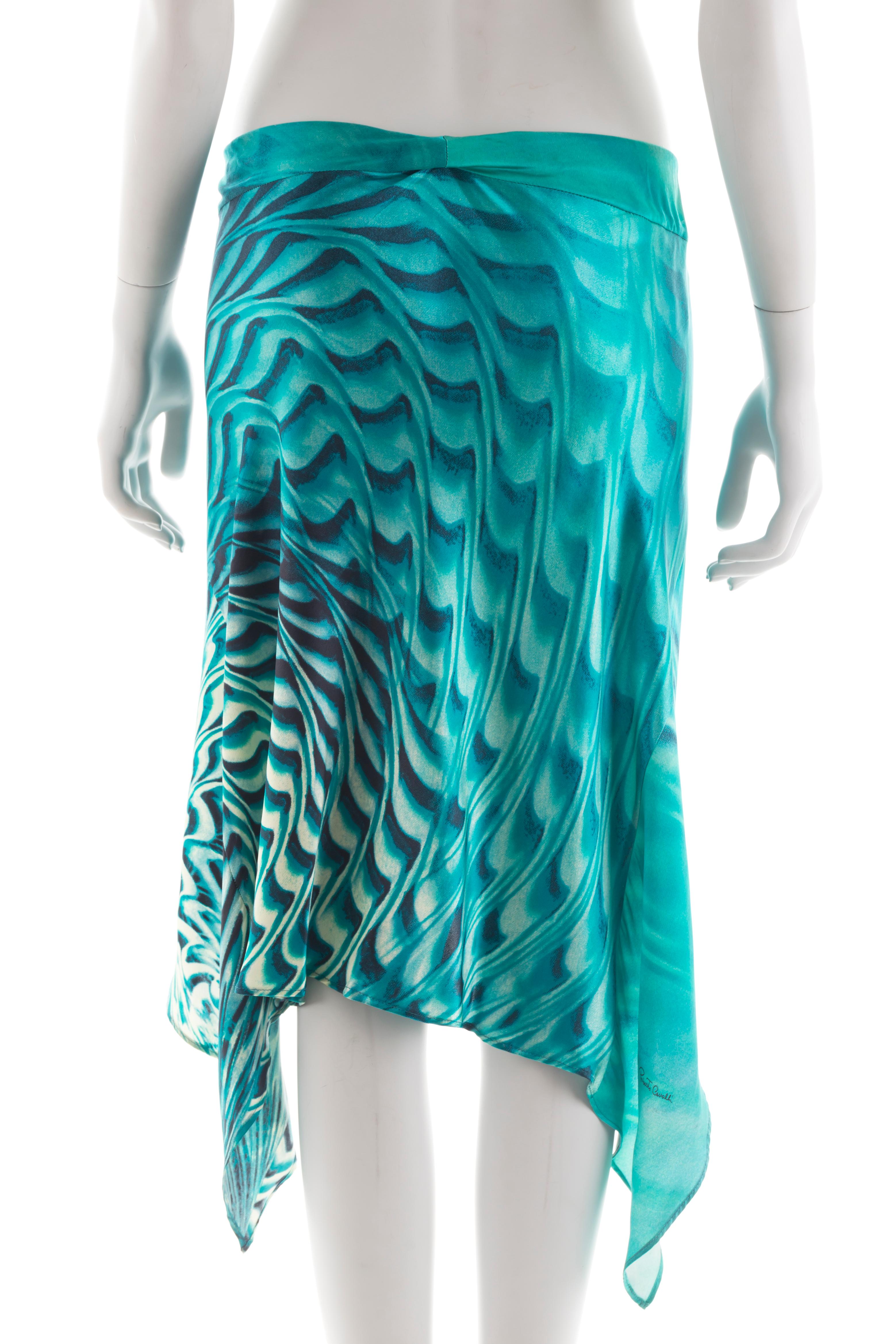 Blue Roberto Cavalli S/S 2001 blue asymmetrical “Peacock” print skirt For Sale