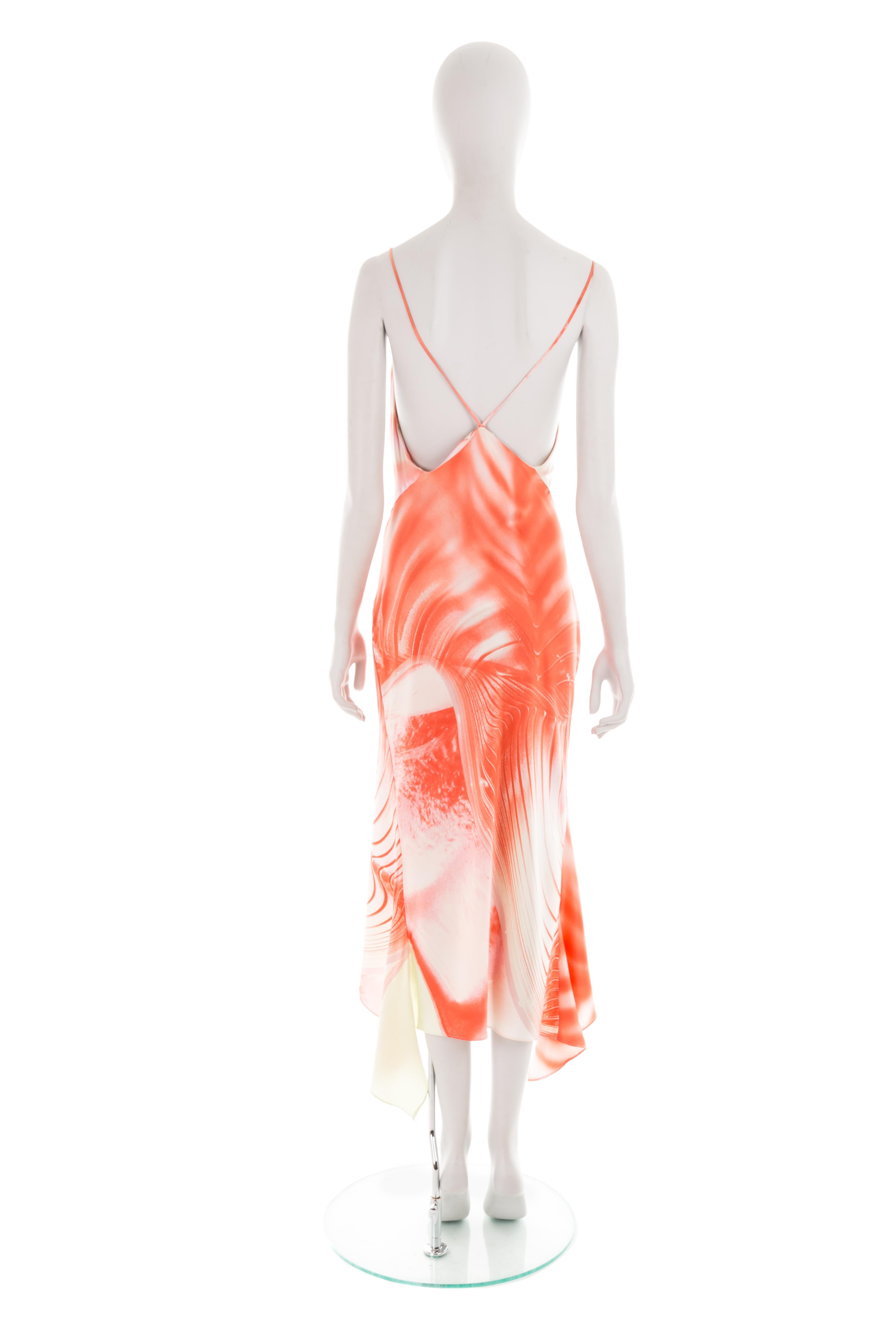Roberto Cavalli S/S 2001 coral open-back graphic silk dress For Sale 1