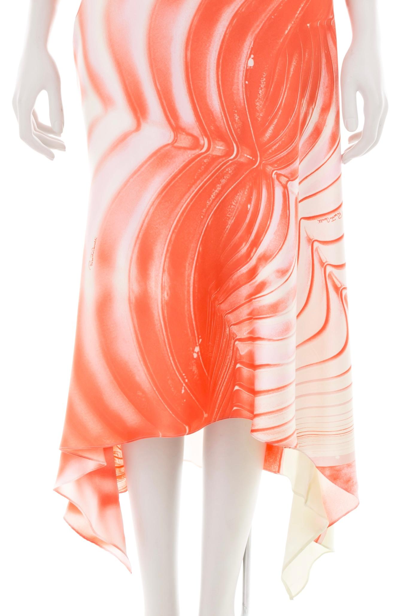 Orange Roberto Cavalli S/S 2001 coral open-back graphic silk dress For Sale