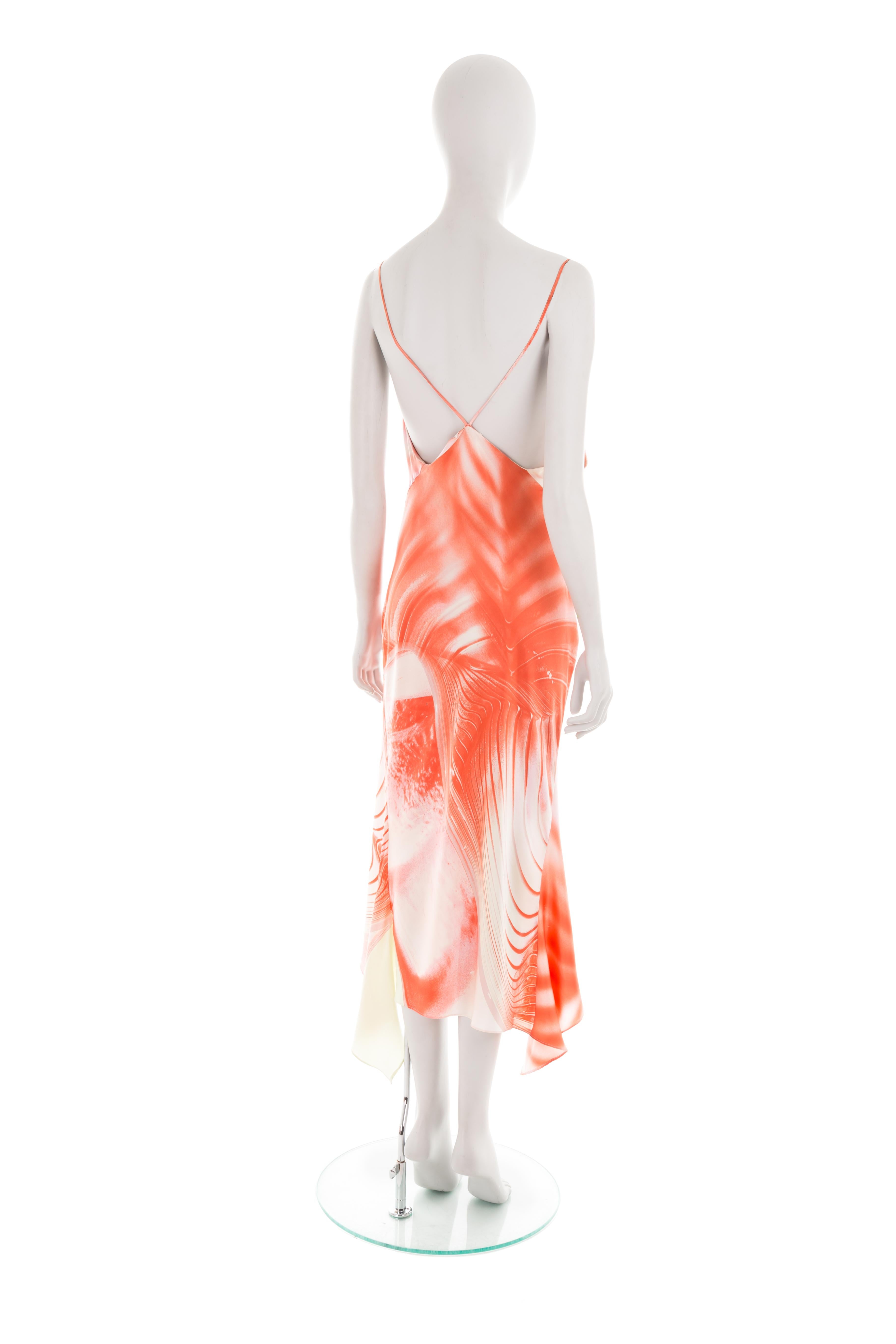Roberto Cavalli S/S 2001 coral open-back graphic silk dress For Sale 3