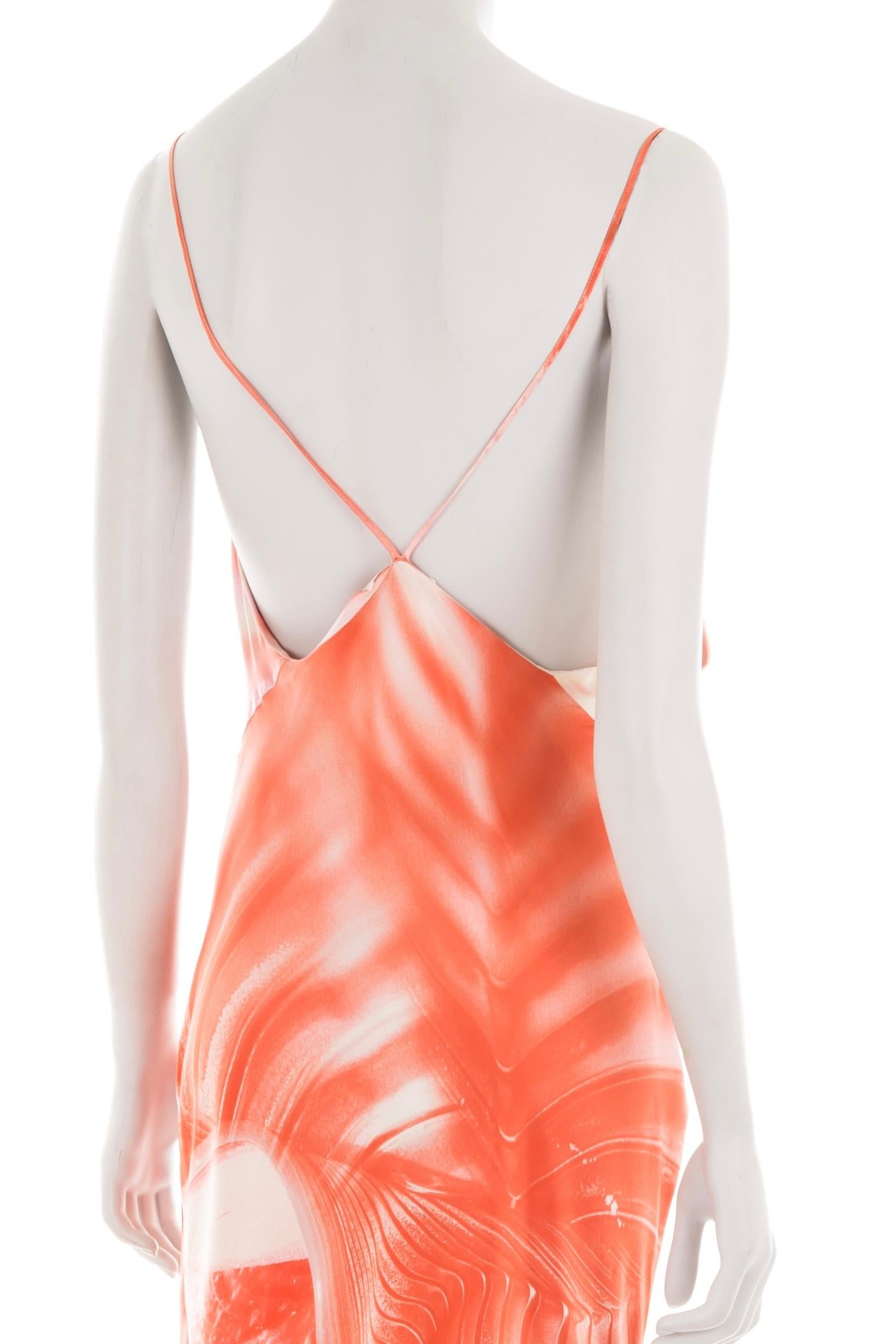Roberto Cavalli S/S 2001 coral open-back graphic silk dress For Sale 2