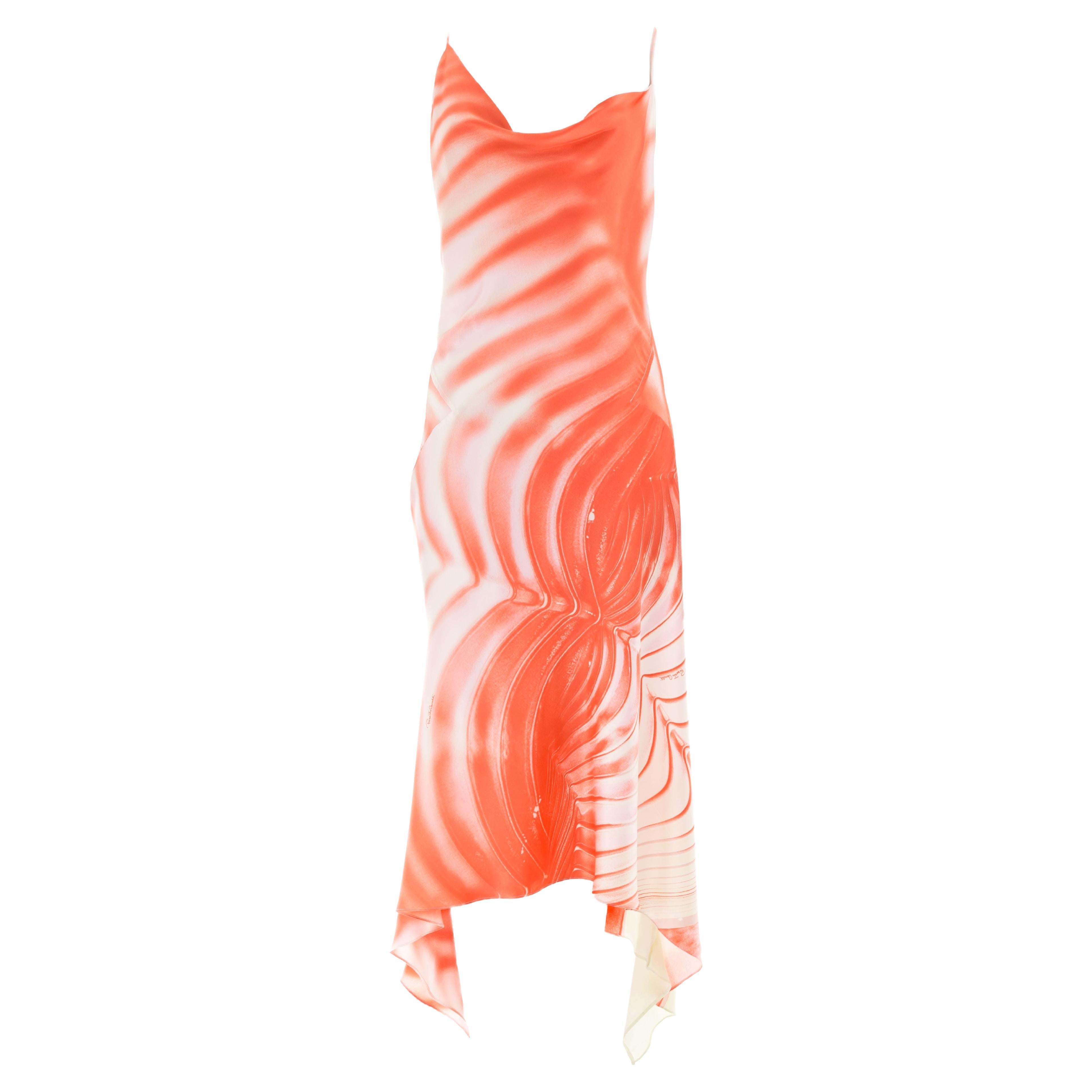 Roberto Cavalli S/S 2001 coral open-back graphic silk dress For Sale