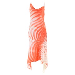 Retro Roberto Cavalli S/S 2001 coral open-back graphic silk dress